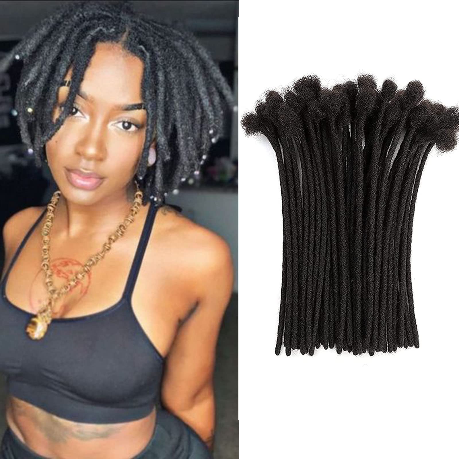 Loc Extension Human Hair 4 inch 100 Strands 0.4cm Width 100% Full Handmade Permanent Loc Extension Human Hair for Women/Men Can 