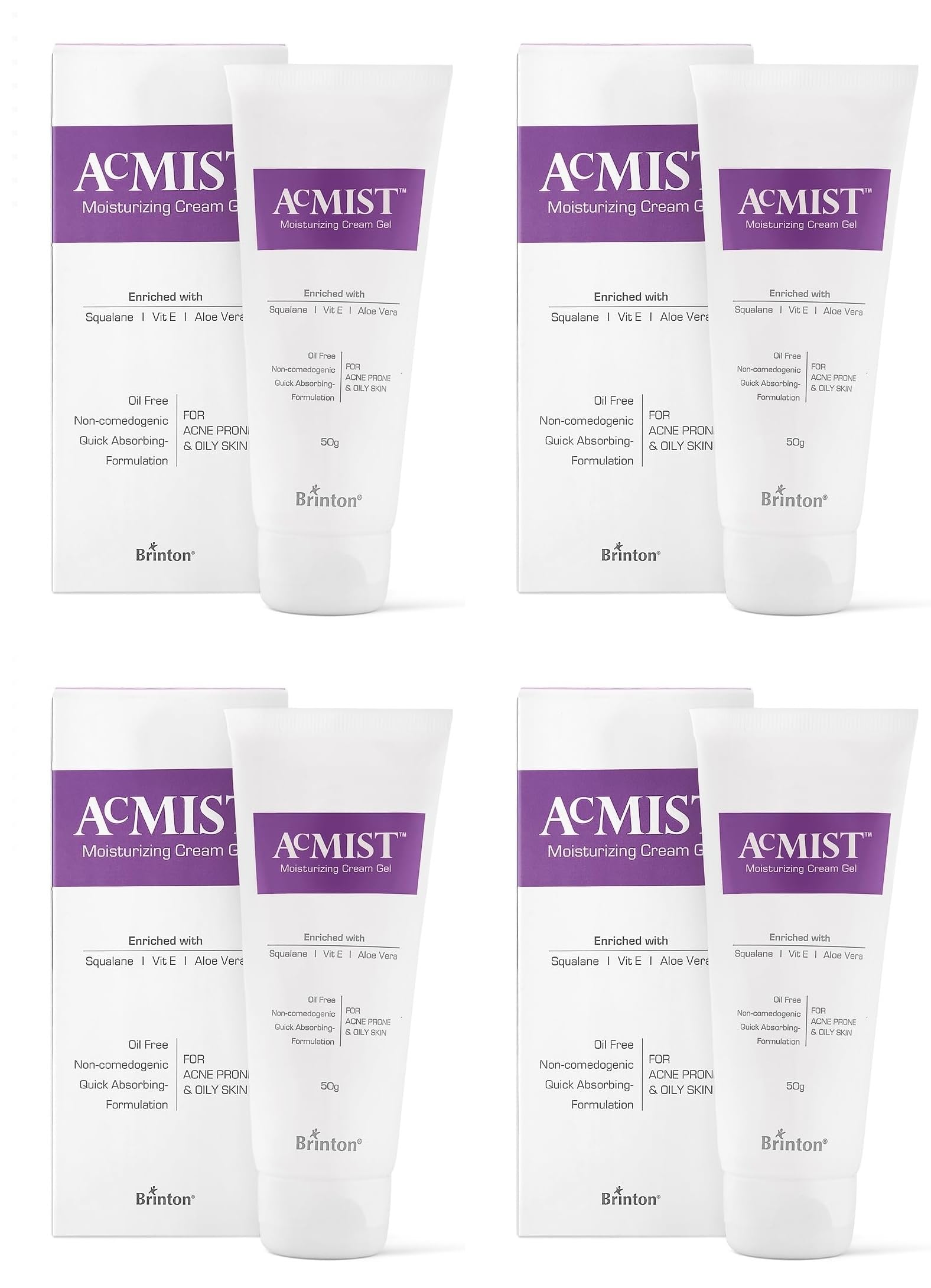 Brinton Acmist Vitamin E & Aloe Vera Based Moisturizing Cream Gel For Acne Prone And Oily Skin | Oil Free, Quick Absorbing & Lig