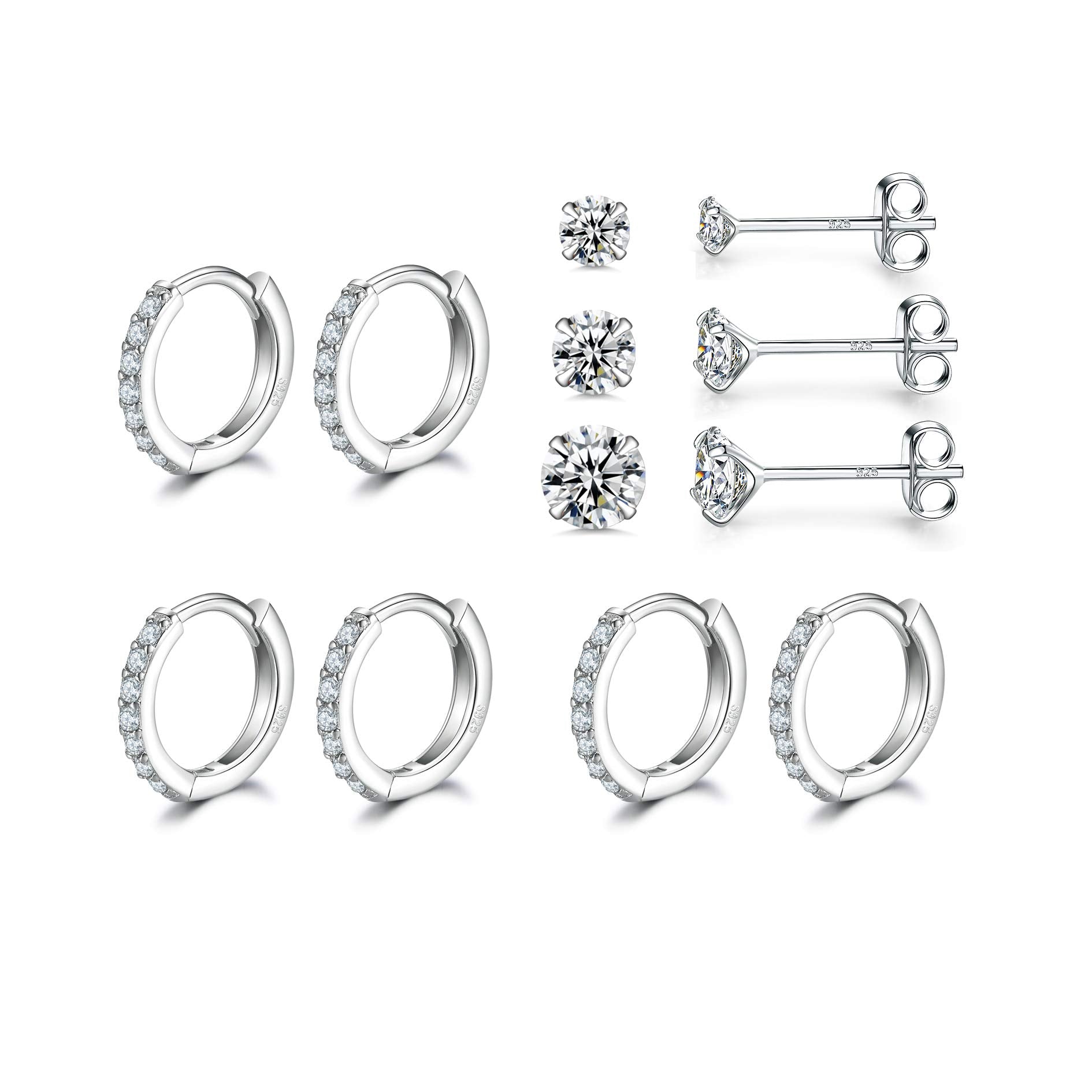 Sterling Silver Small Hoop Earrings | Sterling Silver Stud Earrings for Women  6 Pairs Hypoallergenic Cartilage Earring Hoops &