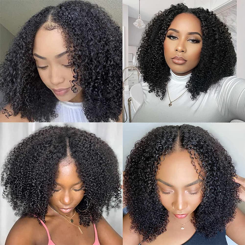 4Girl4Ever V Part Wig Human Hair Kinky Curly Upgrade U Part Human Hair Wig For Black Women Minimal Leave Out Vpart Wig No Glue H