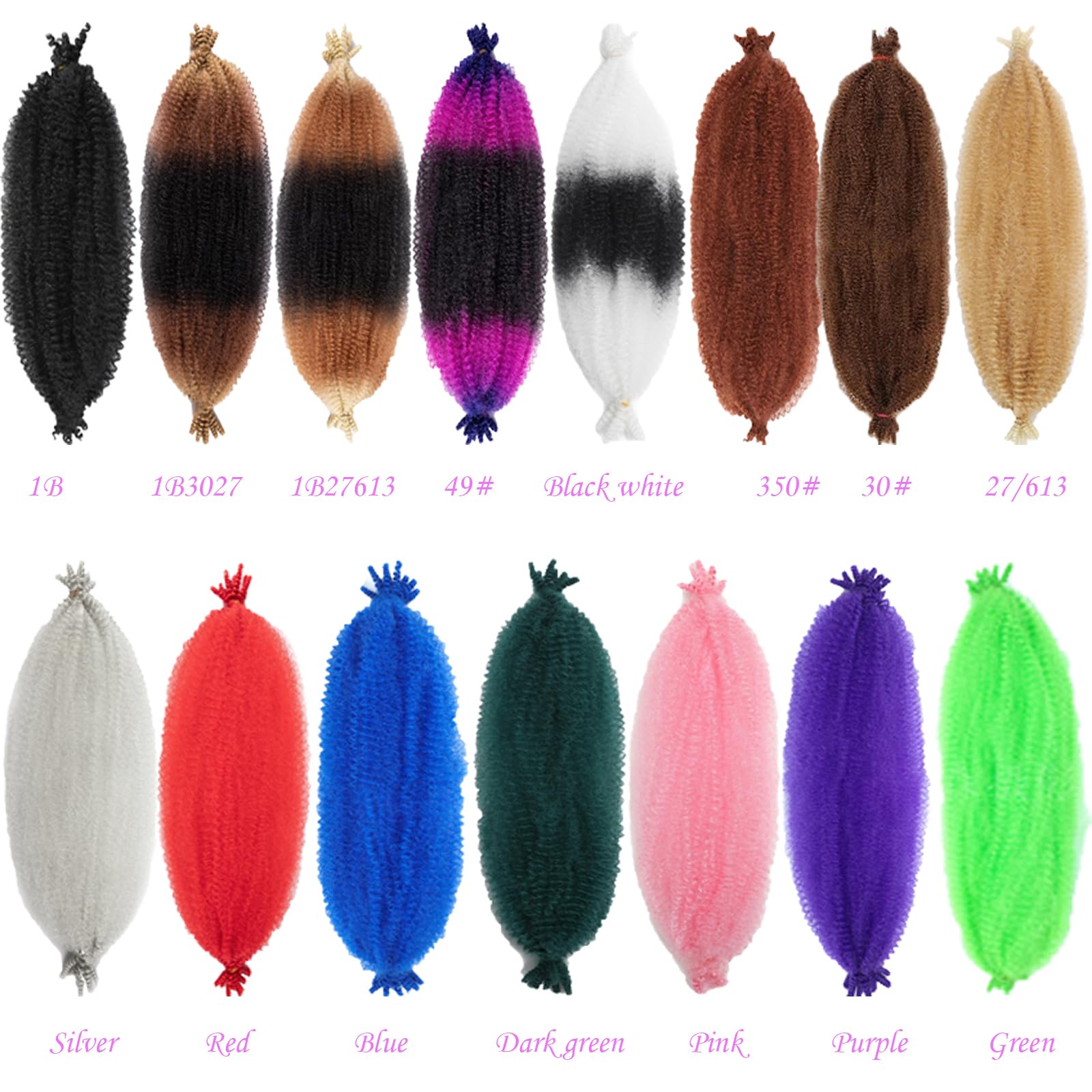 Kossys 8 Packs Pink Springy Afro Twist Hair 16 Inch Pre-Separated Marley Twist Braiding Hair Soft Synthetic Crochet For Distress