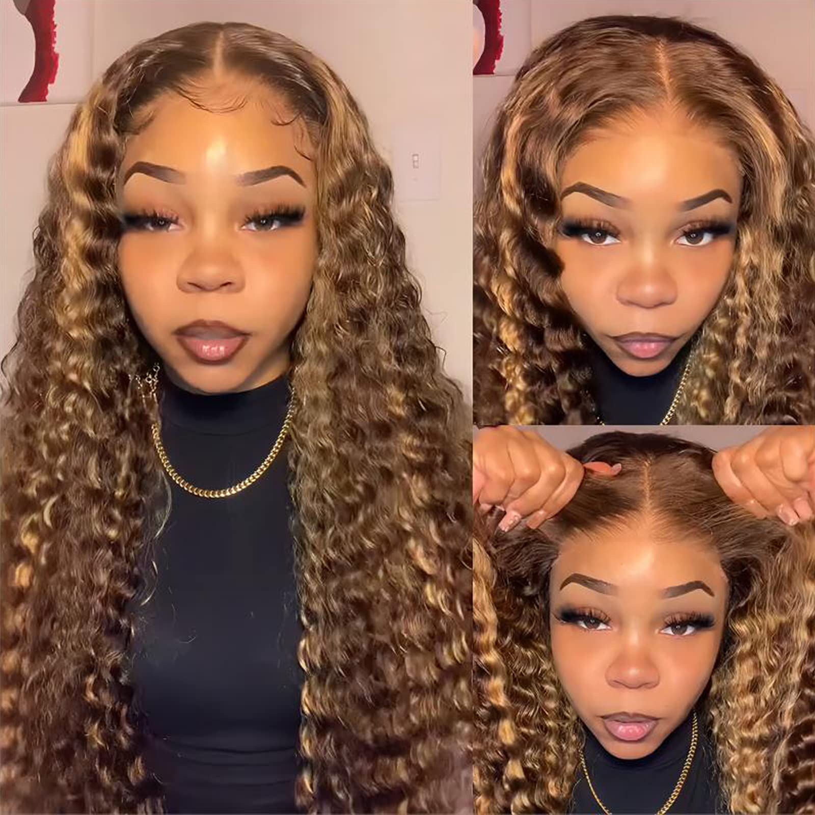 BLY Wear and Go Glueless Wigs Human Hair Pre Plucked HD Transparent Pre Cut Lace Front Wigs Deep Wave Curly Hair 4/27 Ombre Ches