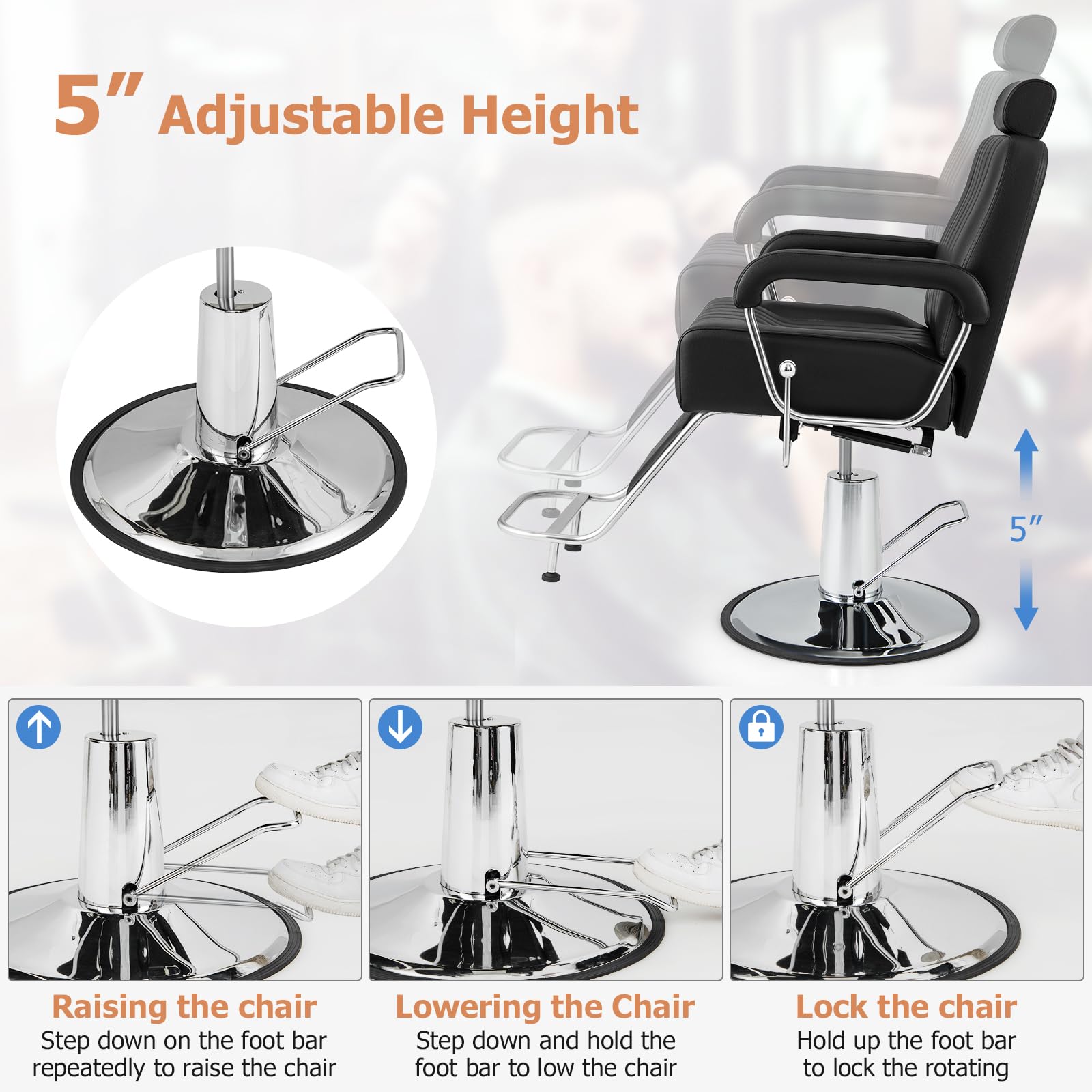 Giantex Reclining Barber Chair - Salon Chair For Hair Stylist, Recline Backrest, 360 Degrees Swivel, Height Adjustment, Heavy Du