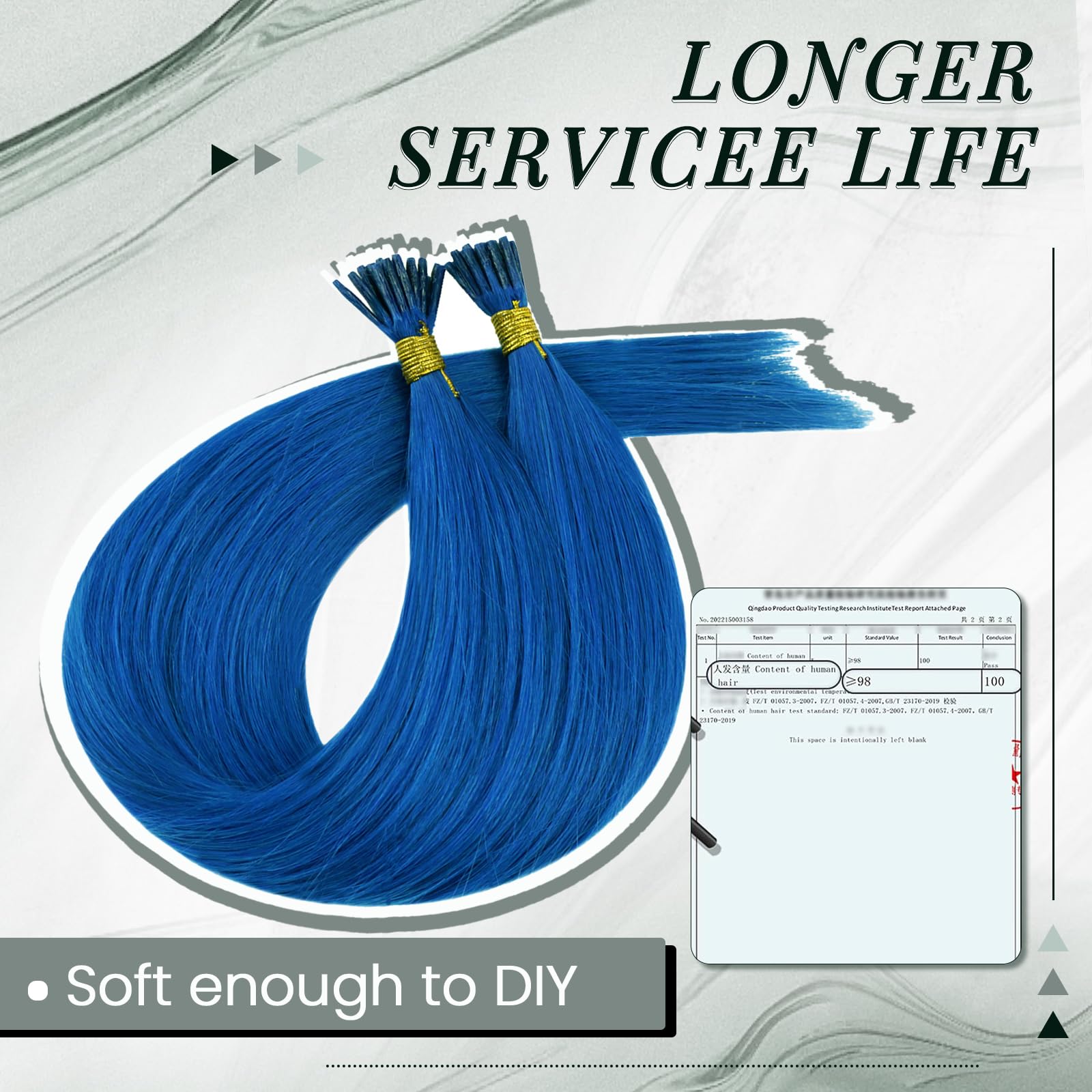 Runature Blue I Tip Hair Extensions Human Hair 16 Inch Blue I Tip Hair Extensions Real Human Hair Blue Hair Extensions I Tip Blu