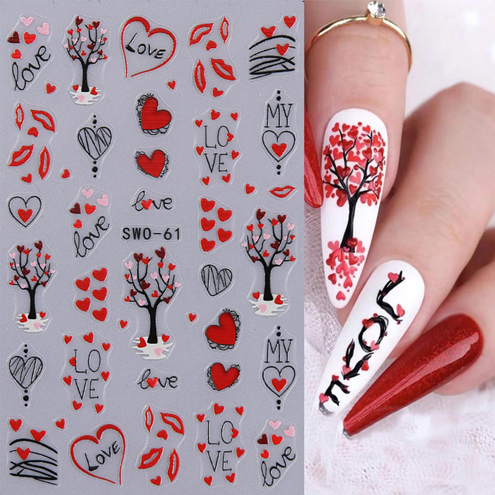 Lbpepamz 8Sheet Valentine'S Day Nail Stickers 5D Embossed Angel Pink Ombre Heart Nail Art Stickers 3D Self-Adhesive Red Love Hea