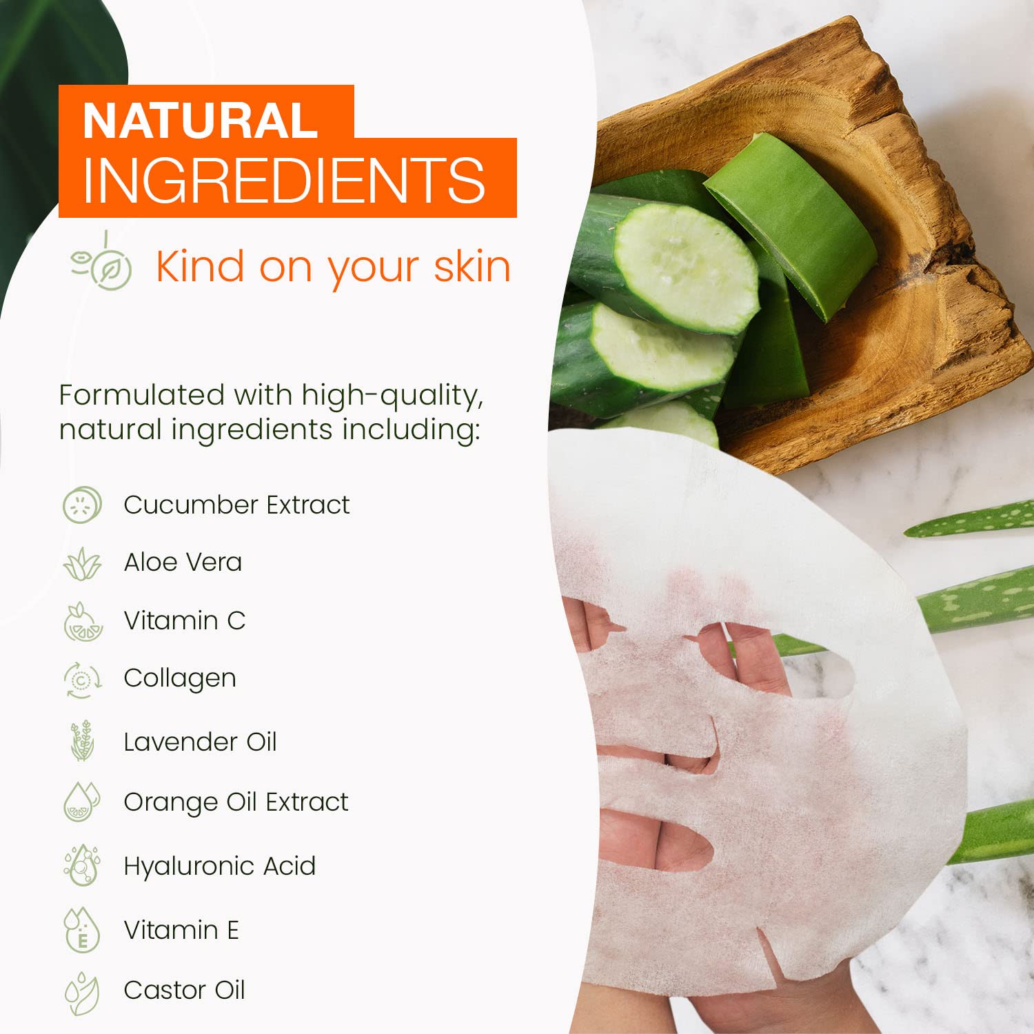 Natural Chemist Cucumber & Aloe Sheet Face Mask - Cools & Calms Stressed Skin, Reduces Puffiness, Moisturizing & Nourishing Shee