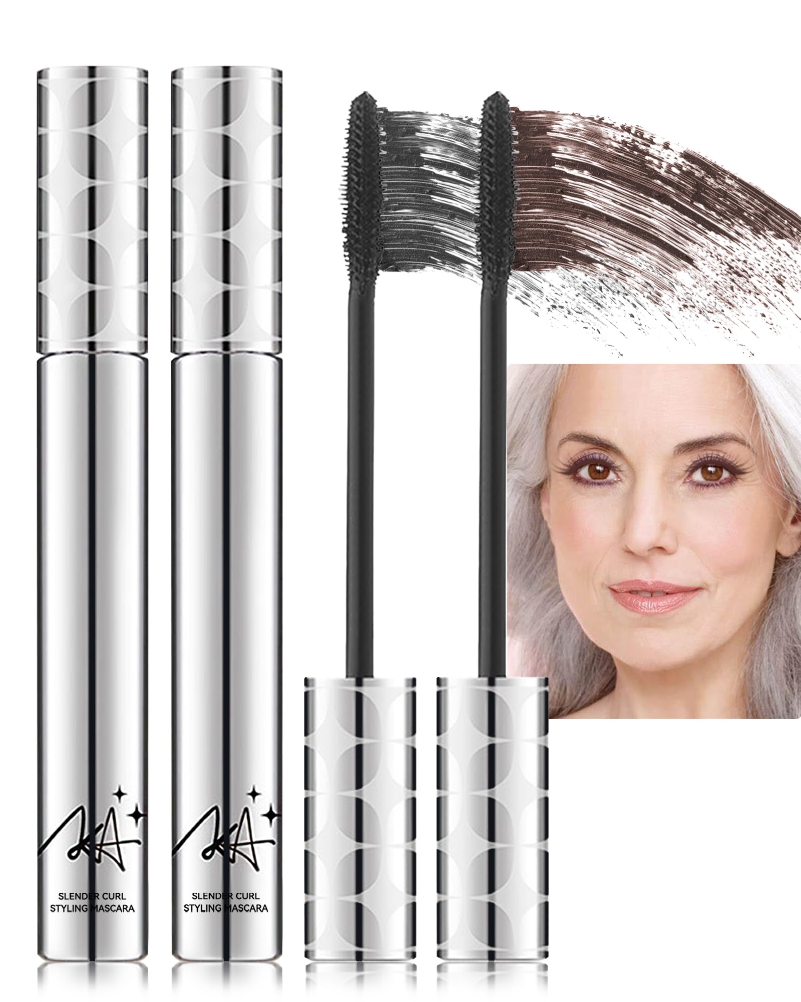 Mascara For Older Women 60 Plus, Black+Brown Mascara Volume And Length For Mature Women With Thinning Lashes, Prime Mascara Wate