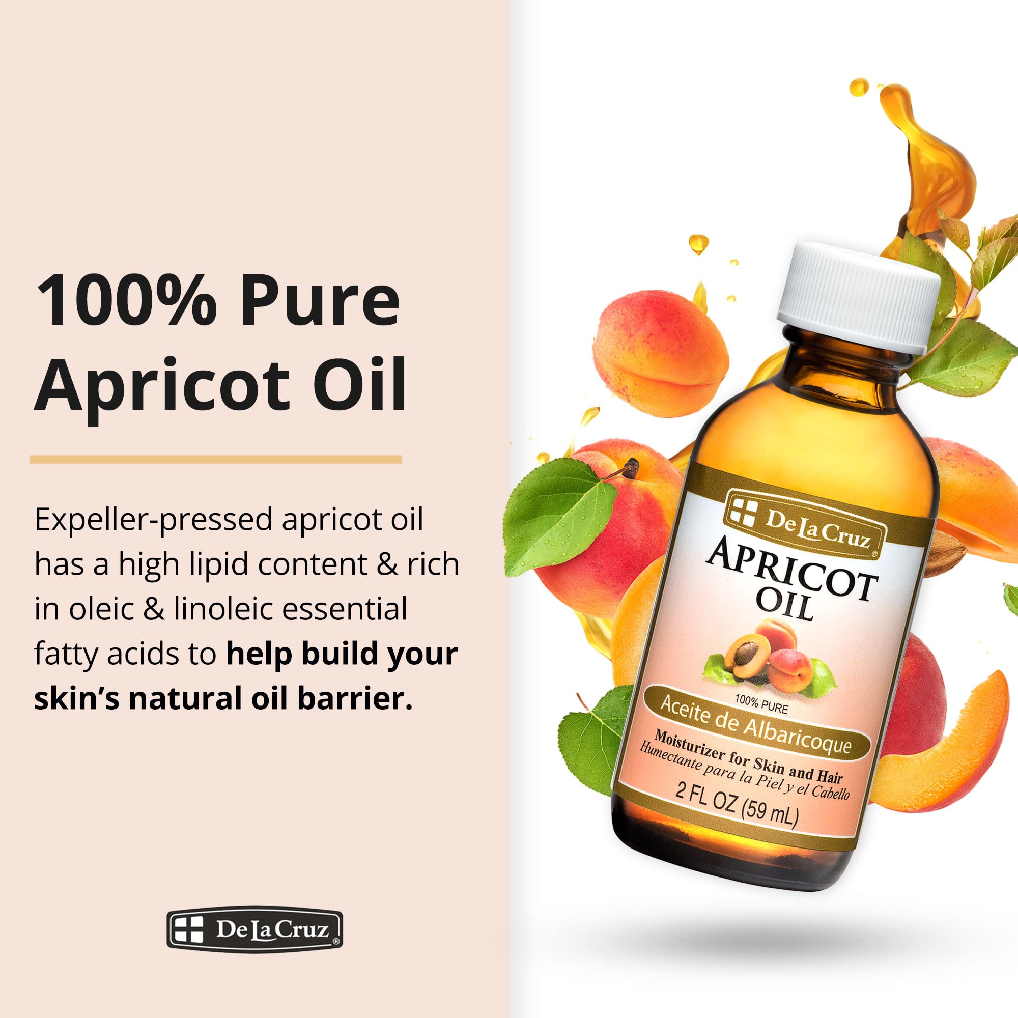 De La Cruz - Apricot Oil - 100% Pure Apricot Kernel Oil - Moisturizing Oil for Skin and Hair - Expeller Pressed Hexane Free - 2