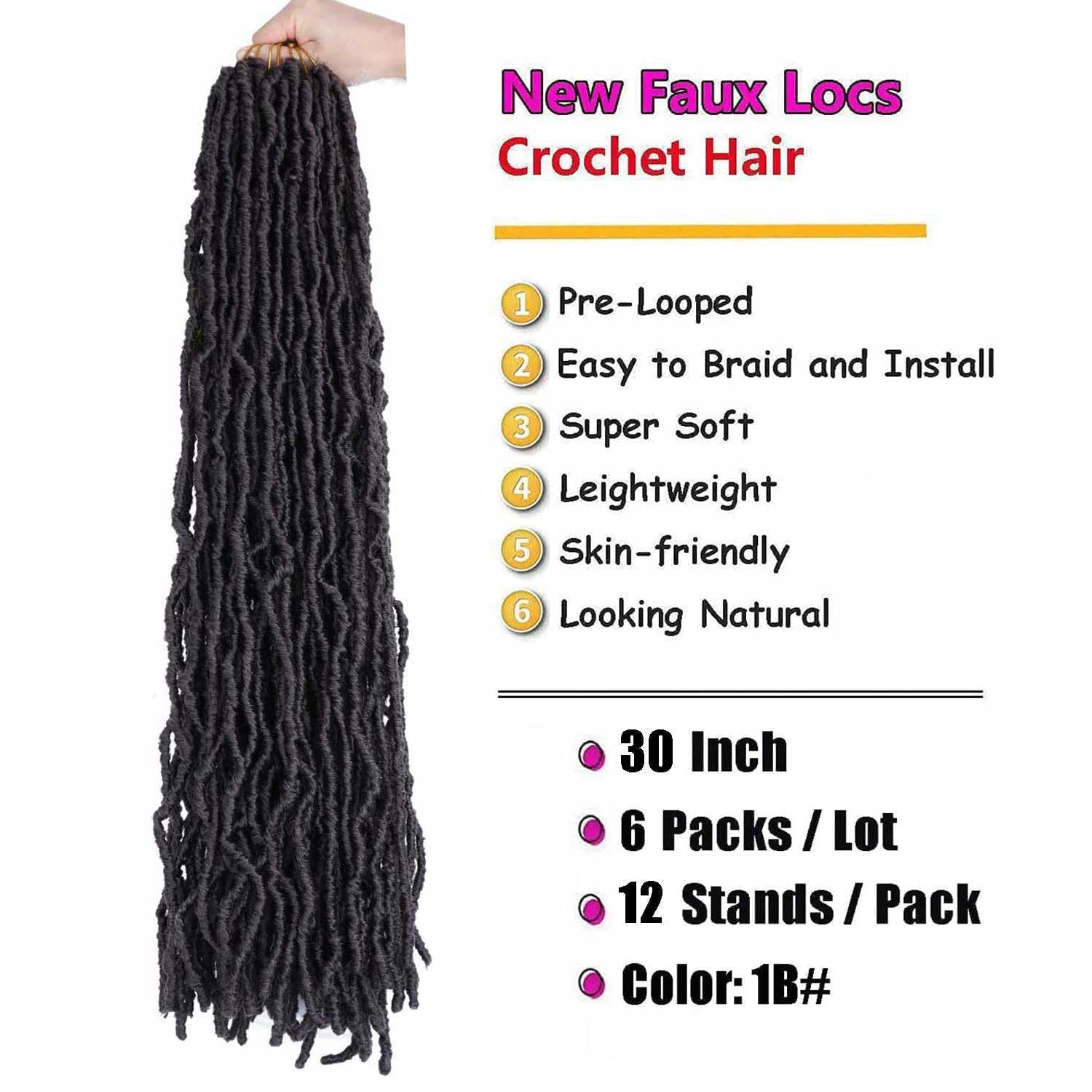 6 Packs 30 Inch Faux Locs Crochet Hair Prelooped Soft Locs Crochet Braids Wavy Goddess Loc hair for Black Women (30 Inch (Pack o