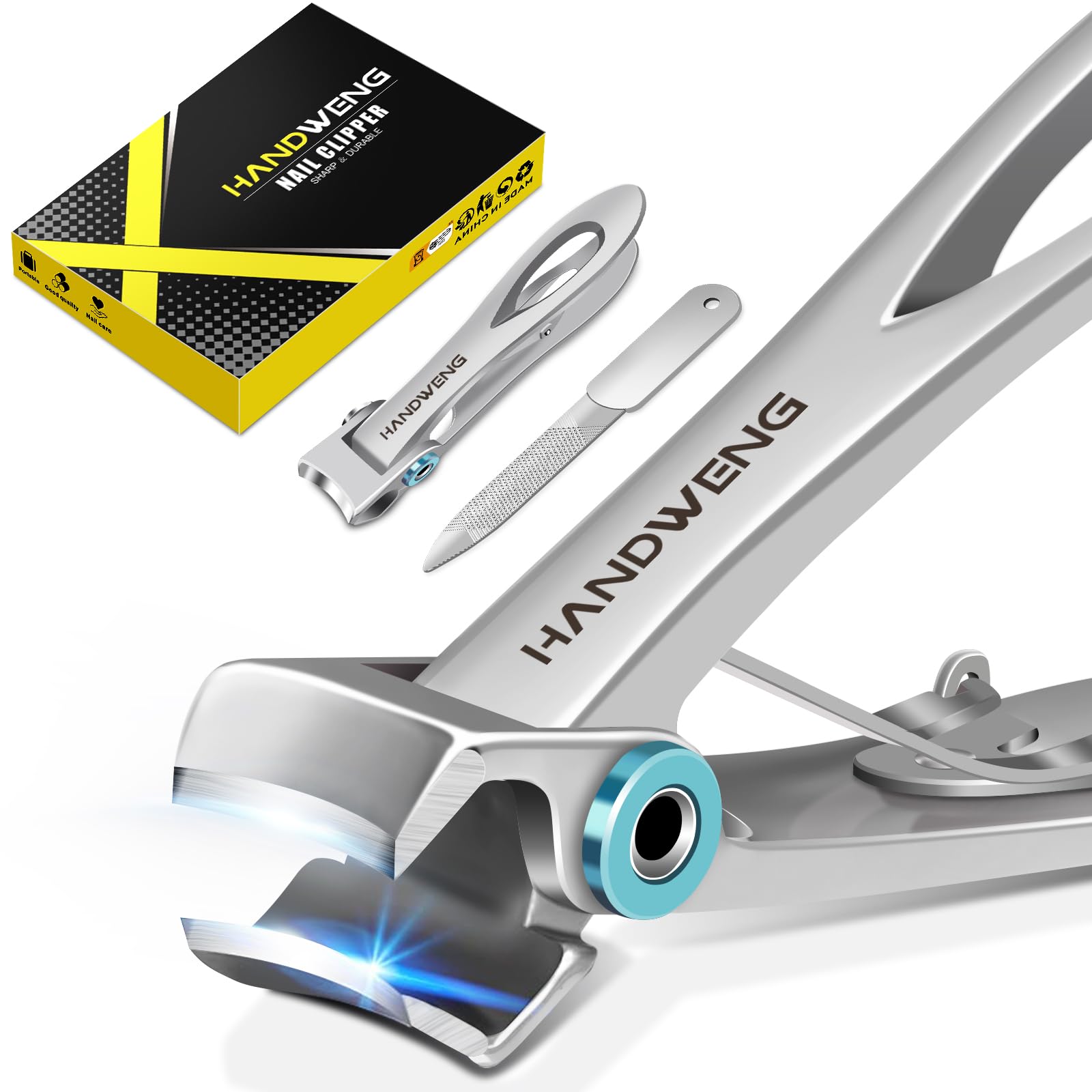 HANDWENG Nail Clippers for Men Thick Nails, Heavy Duty Large Toe Nail Clippers for Thick Nails for Seniors, Ultra Sharp Wide Jaw