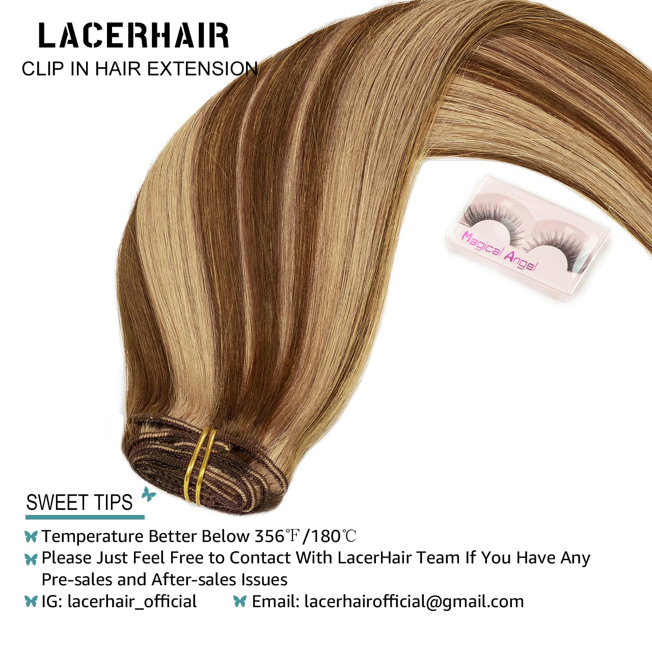 Lacer 14 Inch Natural Human Hair Clip In Extensions Color P#4/12 Chocolate Brown Lowlight Light Golden Brown Mixed With Soft Sil