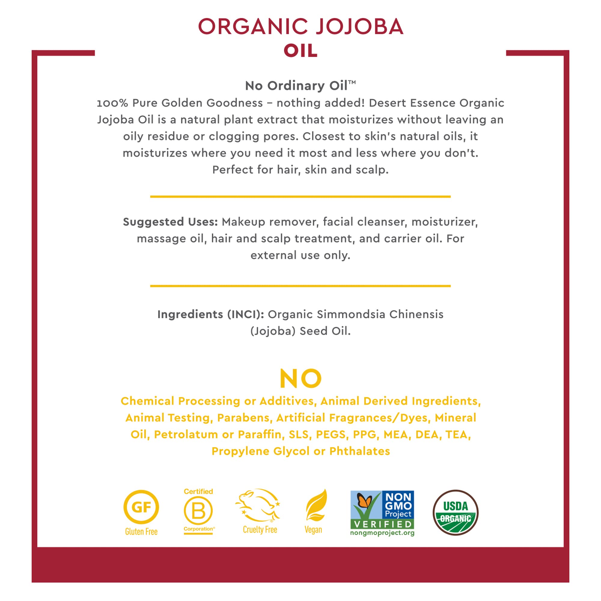 Desert Essence Organic Jojoba Oil -- 4 fl oz (Pack of 2)
