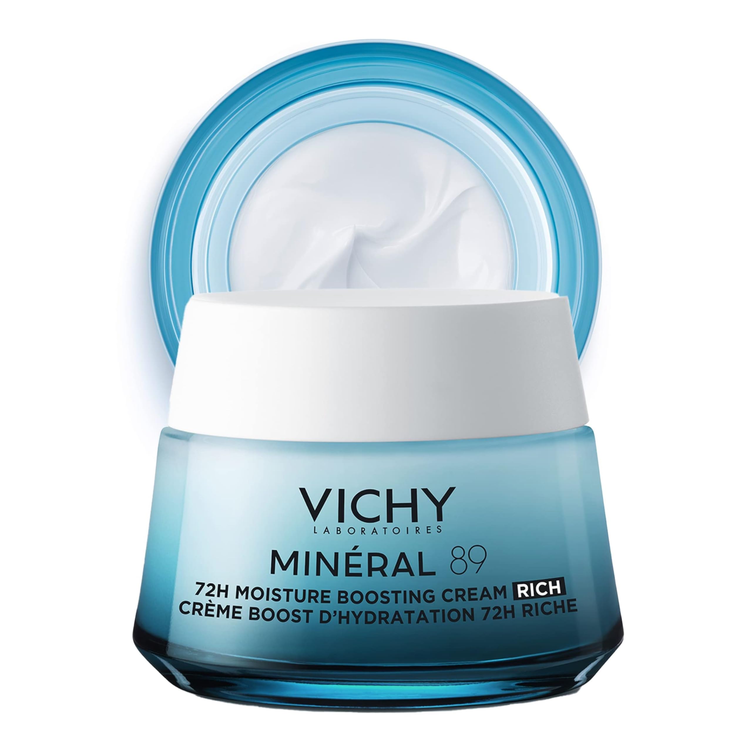 Vichy Mineral 89 Rich Cream, 72H Moisture Boosting Cream | Hydrating Face Moisturizer with Hyaluronic Acid, Niacinamide and Lipi