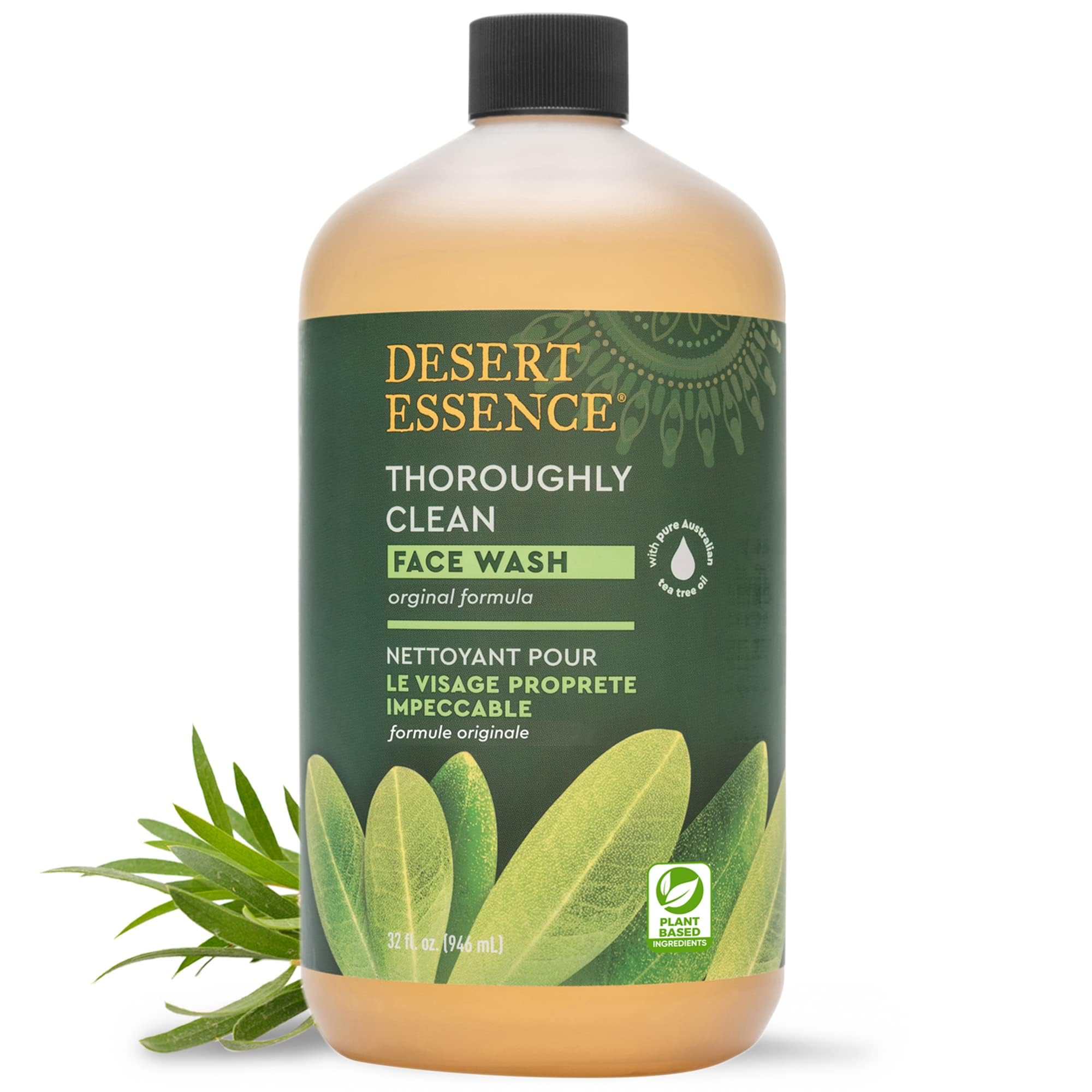 Desert Essence Thoroughly Clean Face Wash - Original - 32 Fl Oz - Tea Tree Oil - For Soft Radiant Skin - Gentle Cleanser - Extra