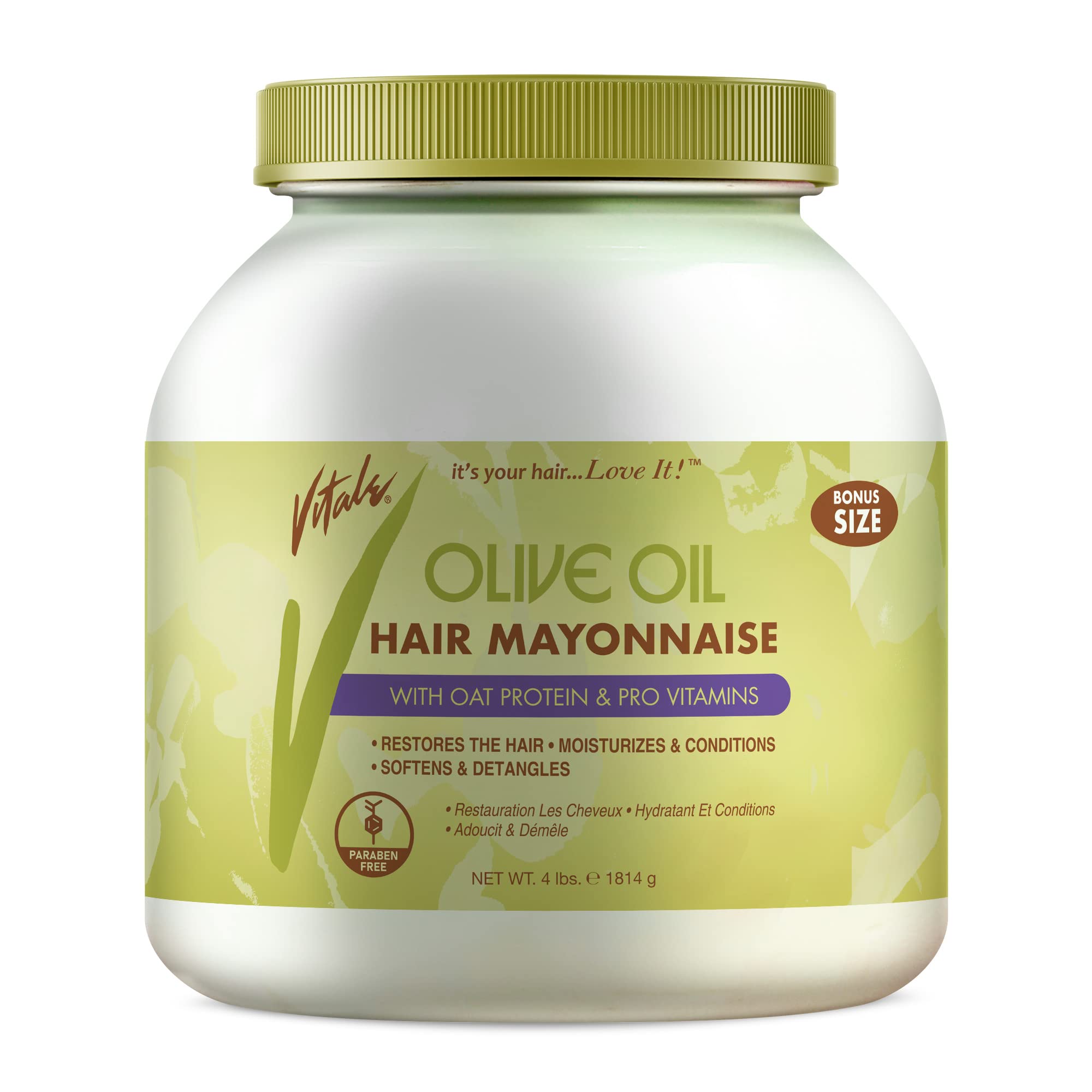 VITALE Olive Oil Hair Mayonnaise, 4 lb with Oat & Egg Protein - Moisturizes & Conditions for Dry, Damaged Scalp - Ideal for Men, Women & Kids