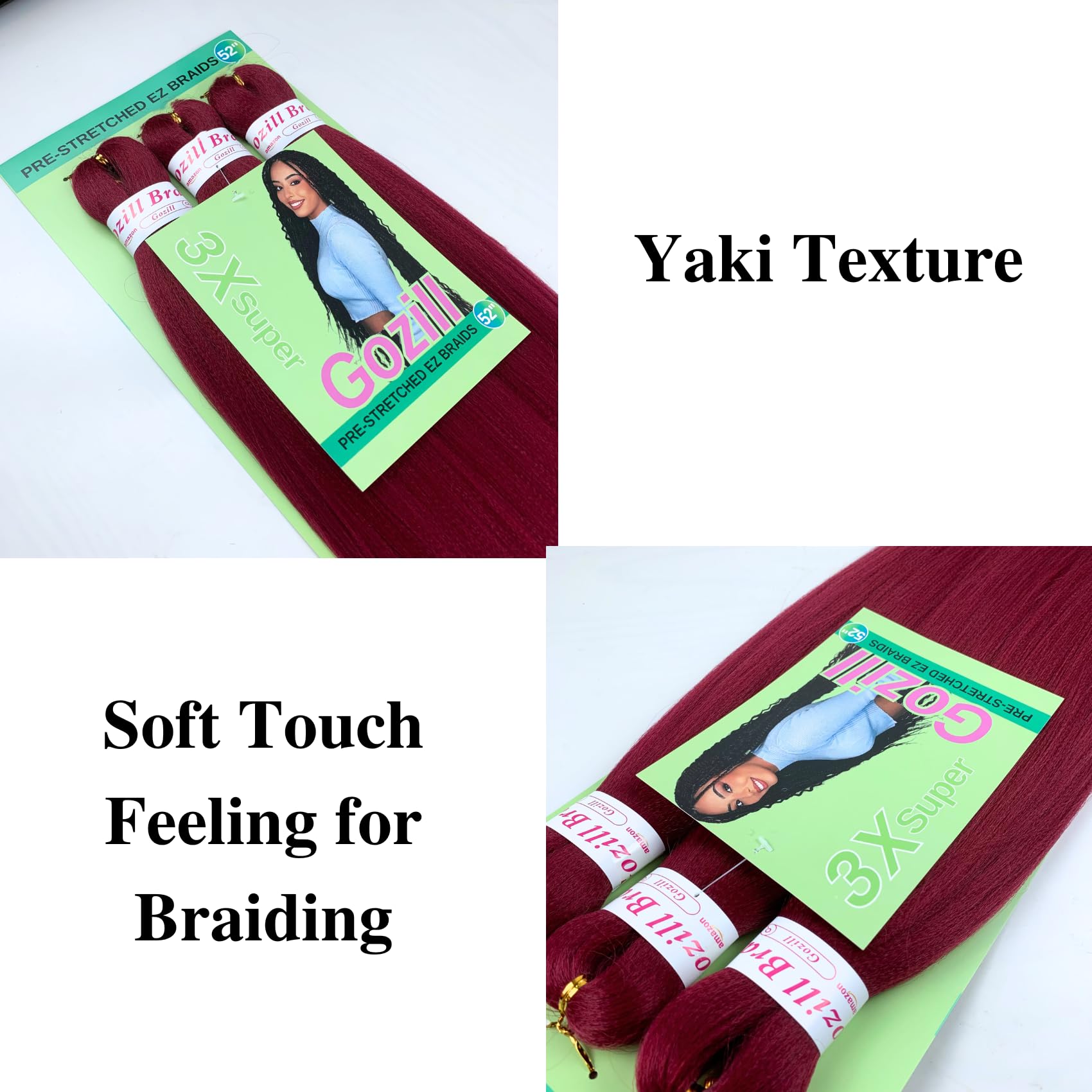Braiding Hair Pre stretched Dark Red Prestretched Braiding Hair Twist Ez Braid Hypoallergenic Synthetic Knotless Itch Free