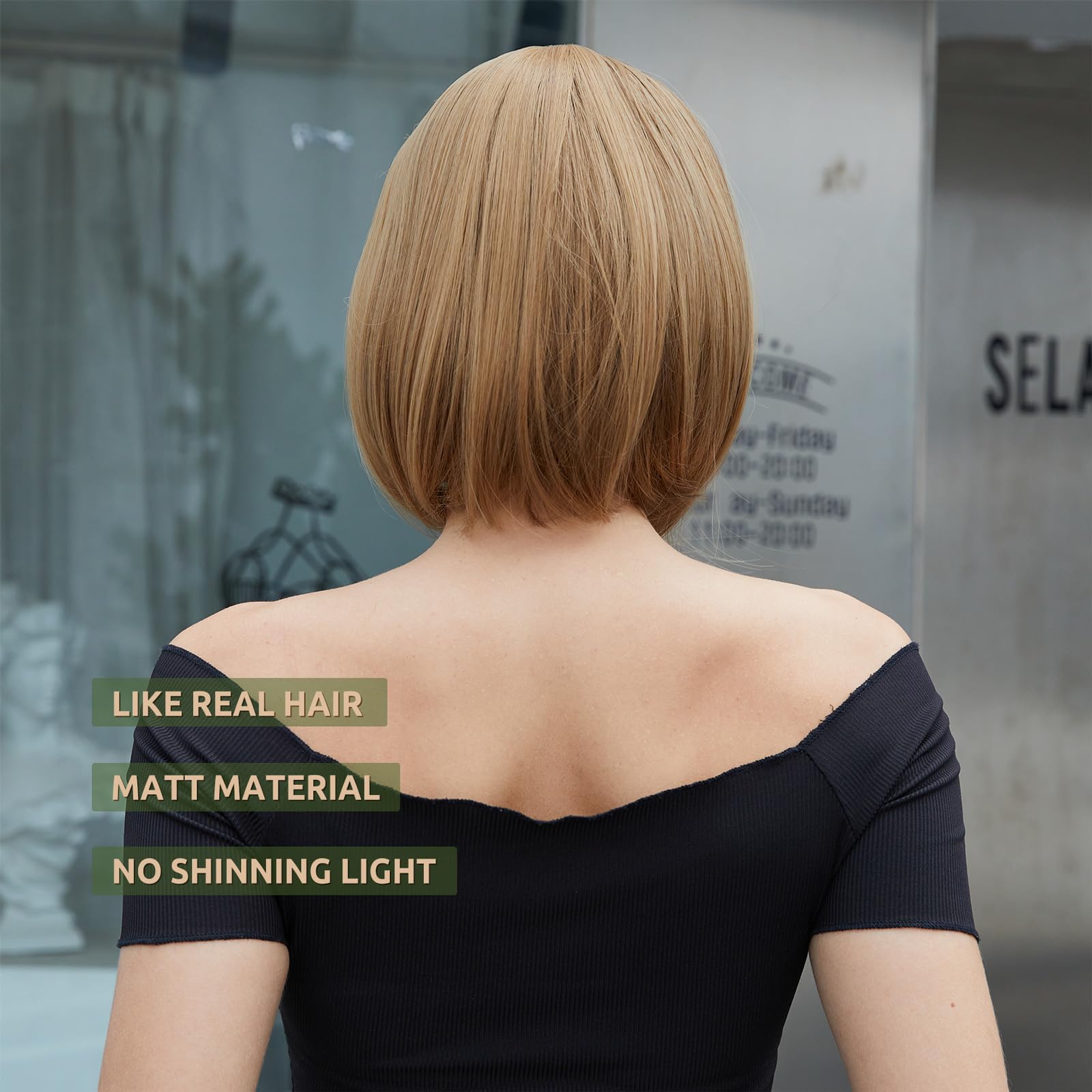 Onpep Bob Wig With Bangs Brown Highlight Short Straight Natural Looking Wigs For Women Shoulder Length Heat Resistant Synthetic