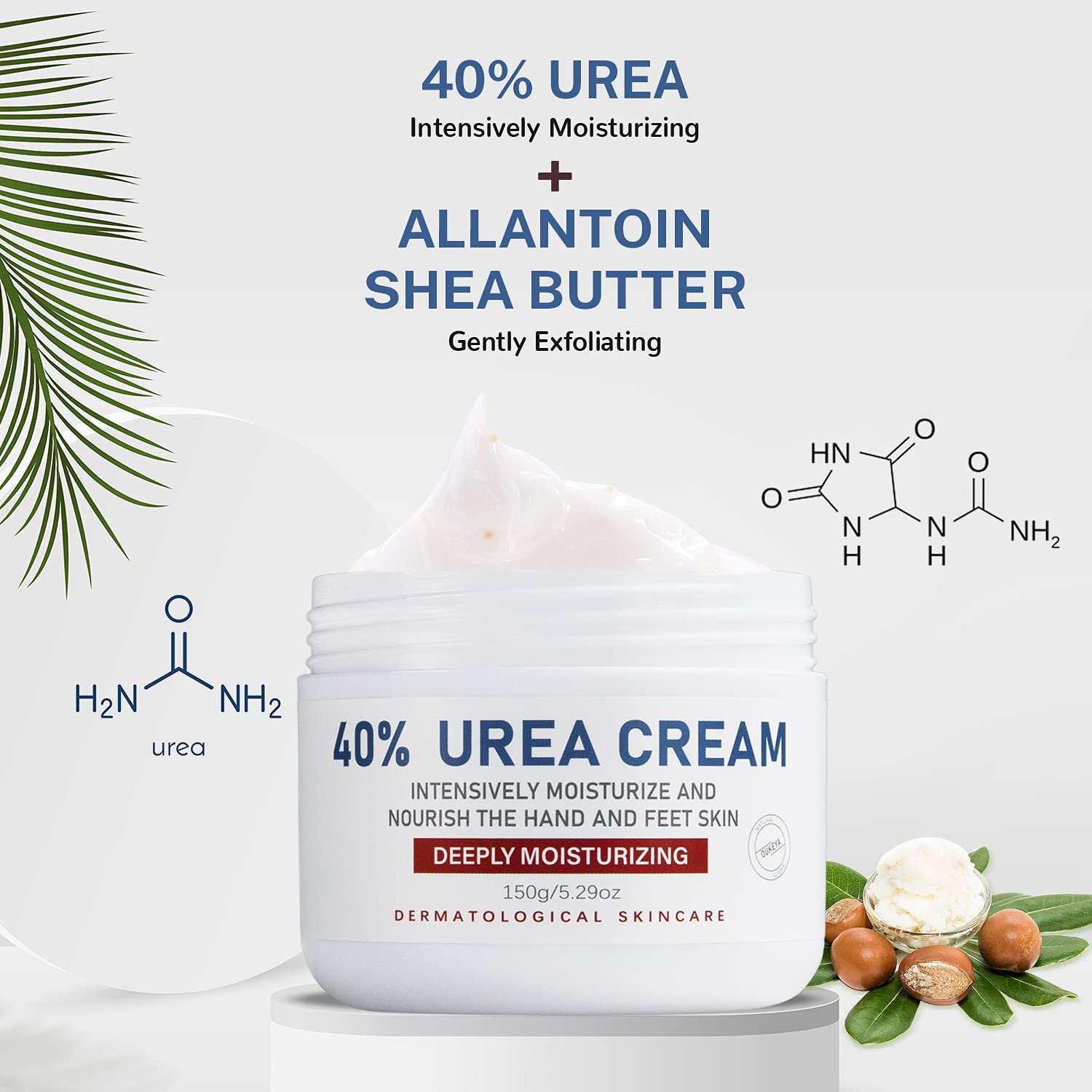 OUKEYA Urea Cream 40% - Maximum Strength Hand & Foot Lotion, 5.29 oz, White, for Dry Cracked Skin