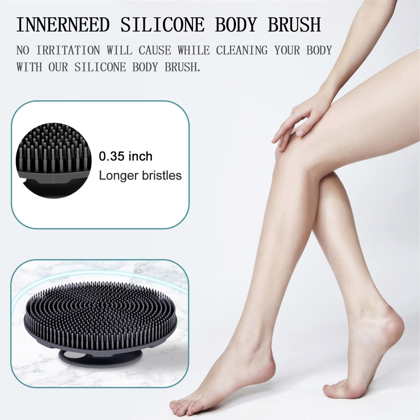 Innerneed Food-Grade Soft Silicone Body Scrubber Shower Brush Handheld Cleansing Skin Brush, Gentle Exfoliating And Lather Well