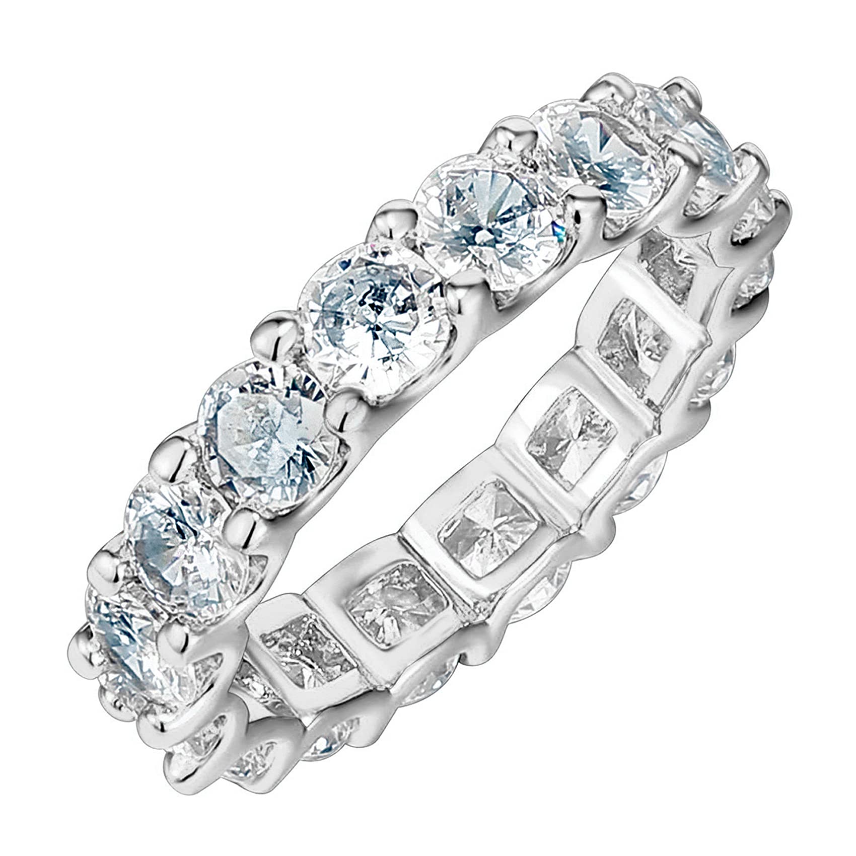 PAVOI 14K White Gold Plated Rings Cubic Zirconia Love Ring | 4mm Stackable Rings for Women | White Gold Rings for Women Size 5