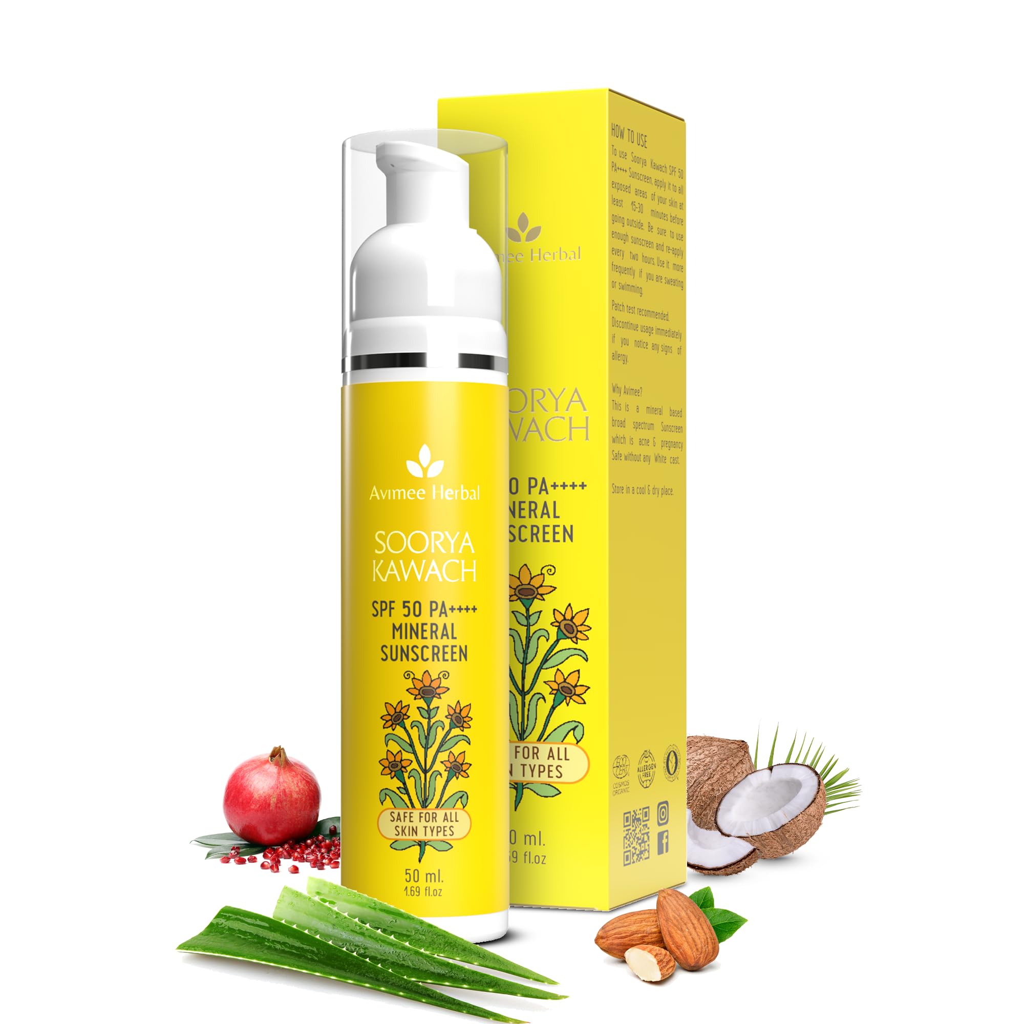 AVIMEE HERBAL Soorya Kawach Spf50 Pa++++ Mineral Sunscreen For All Skin Types| 100% Mineral Sunscreen For Broad Spectrum Uva, Uv
