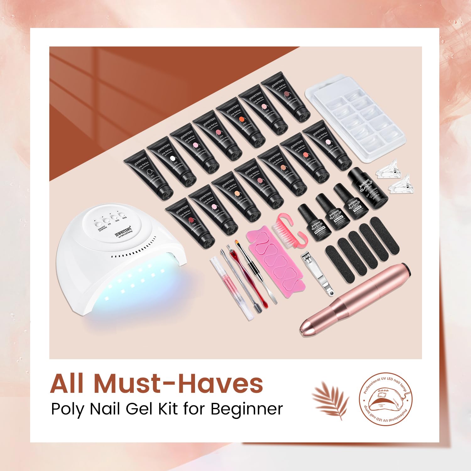 JEWHITENY 14 pcs Poly Gel Nail Extension Kit With Nail Drill Machine U V Nail Light ALL In One Polygel Nail Kit Starter Kit