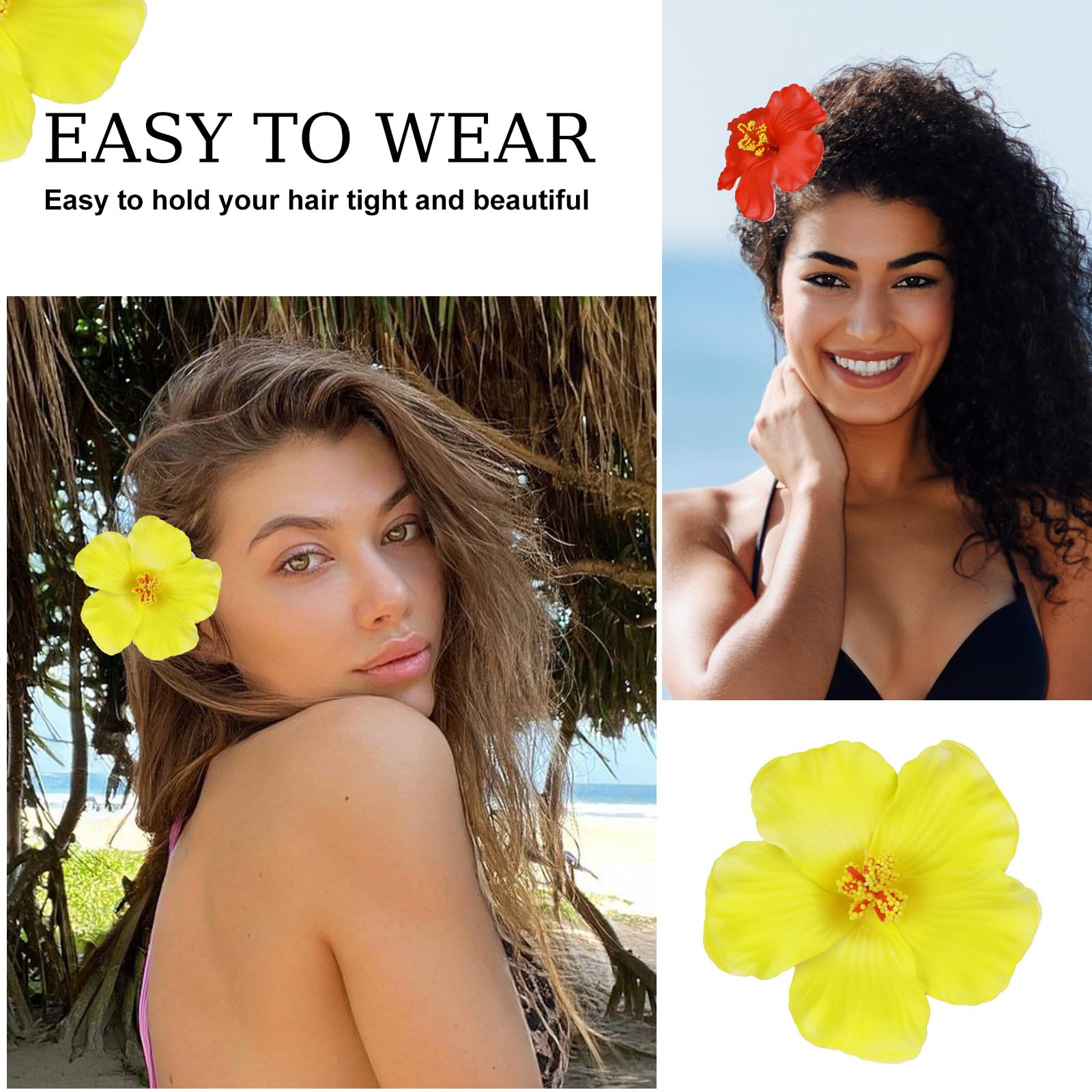 Vodolo Hawaiian Flower Hair Clips For Women,4Pcs 3.5 Inch Artificial Flower Clips,Plumeria Hibiscus Hairclip For Beach Party,Cut