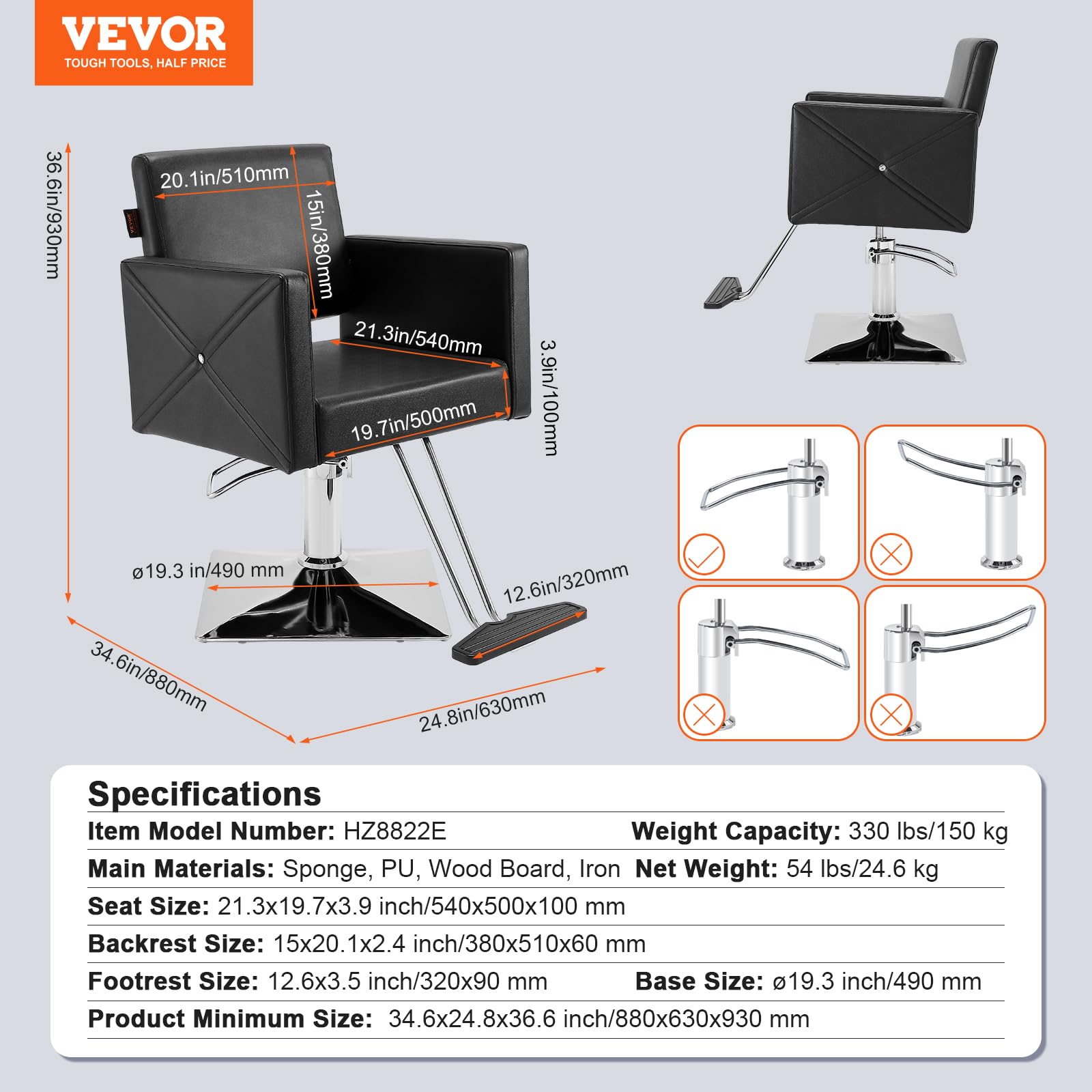 Vevor Salon Chair, Barber Chair For Hair Stylist, Styling Chair With Heavy Duty Hydraulic Pump, 360 Swivel Hair Salon Chair With