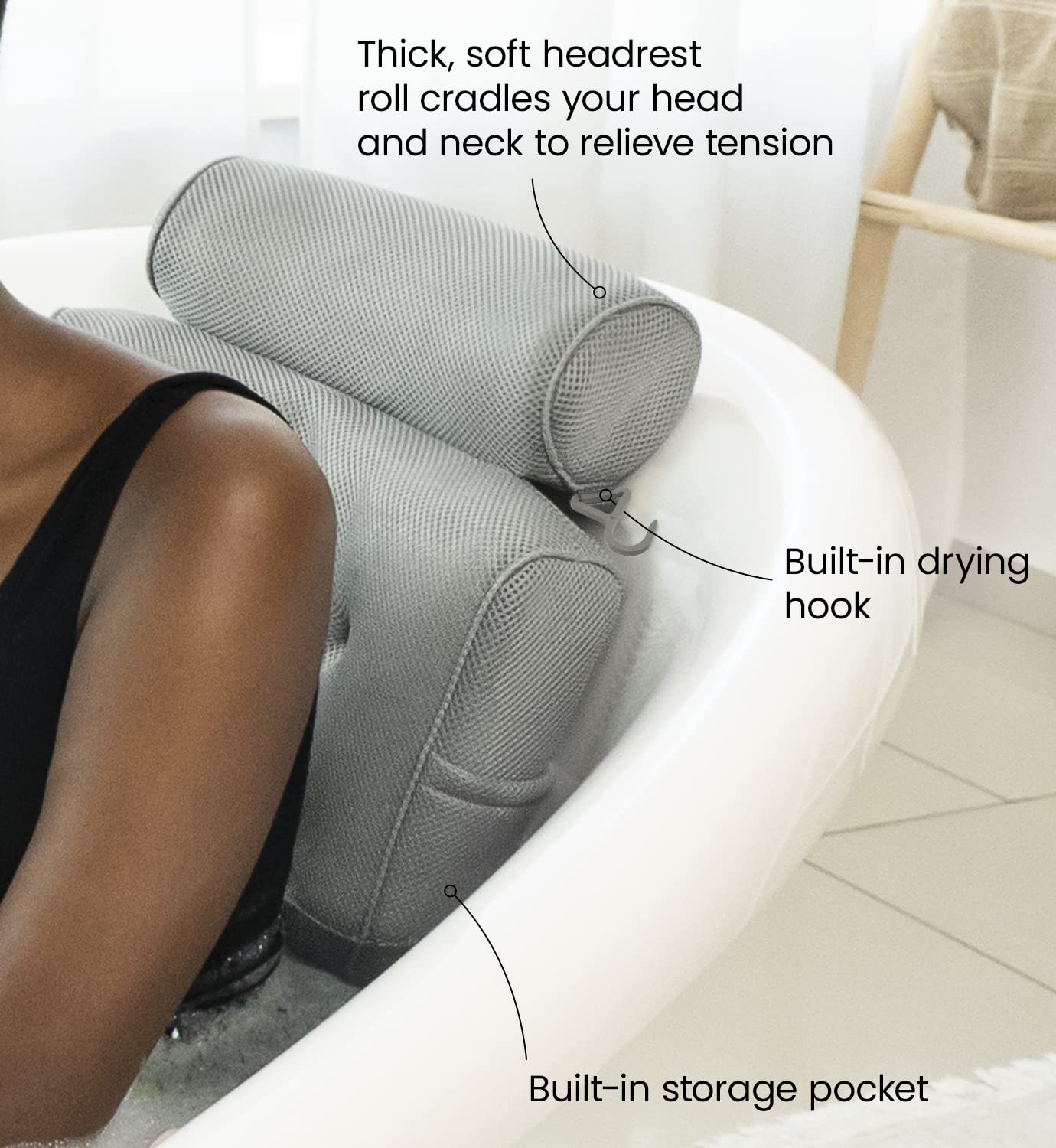Everlasting Comfort Luxury Bath Pillow - Head, Neck, Back Support Cushion For Bathtub, Spa, Soaking