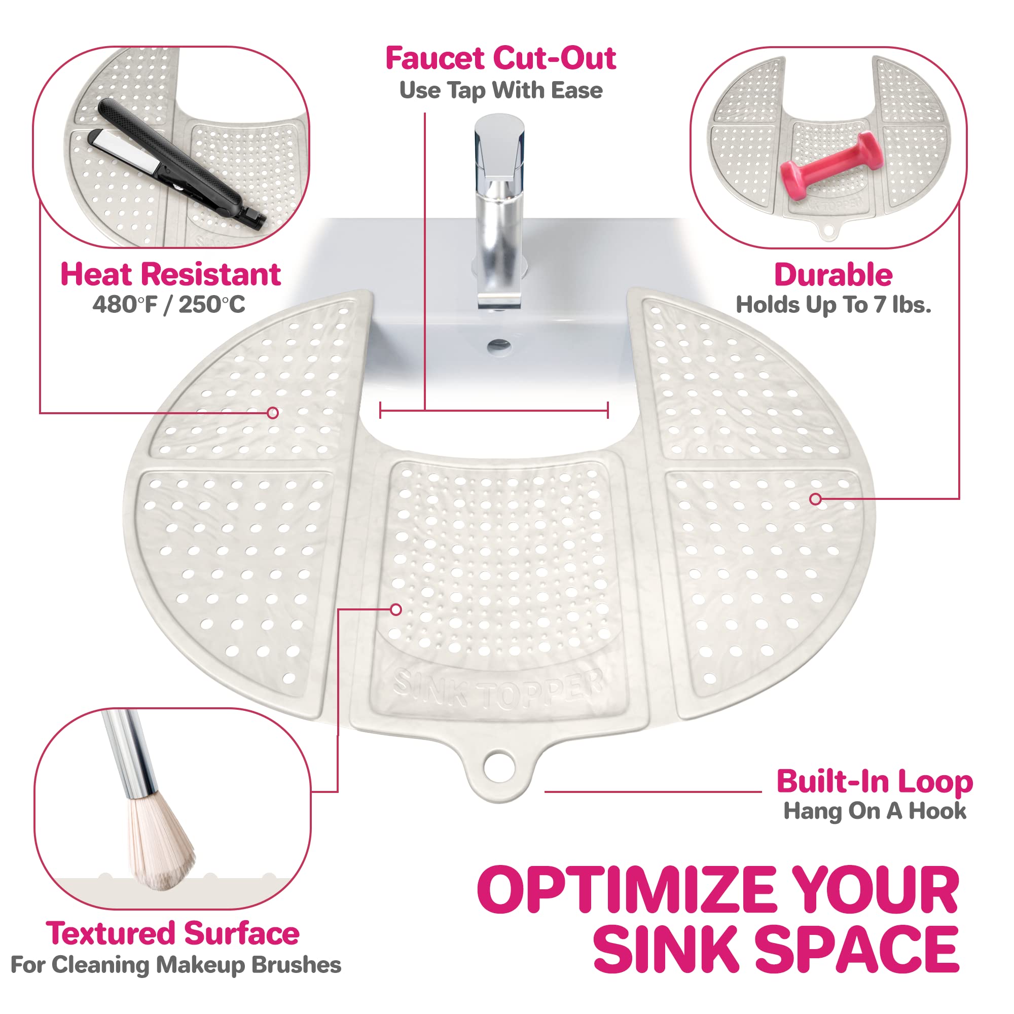 Sink Topper - Compact Foldable With Hanging Loop, Silicone Beauty Makeup Brush Cleaning Mat, Heat Resistant For Beauty Tools, Ba