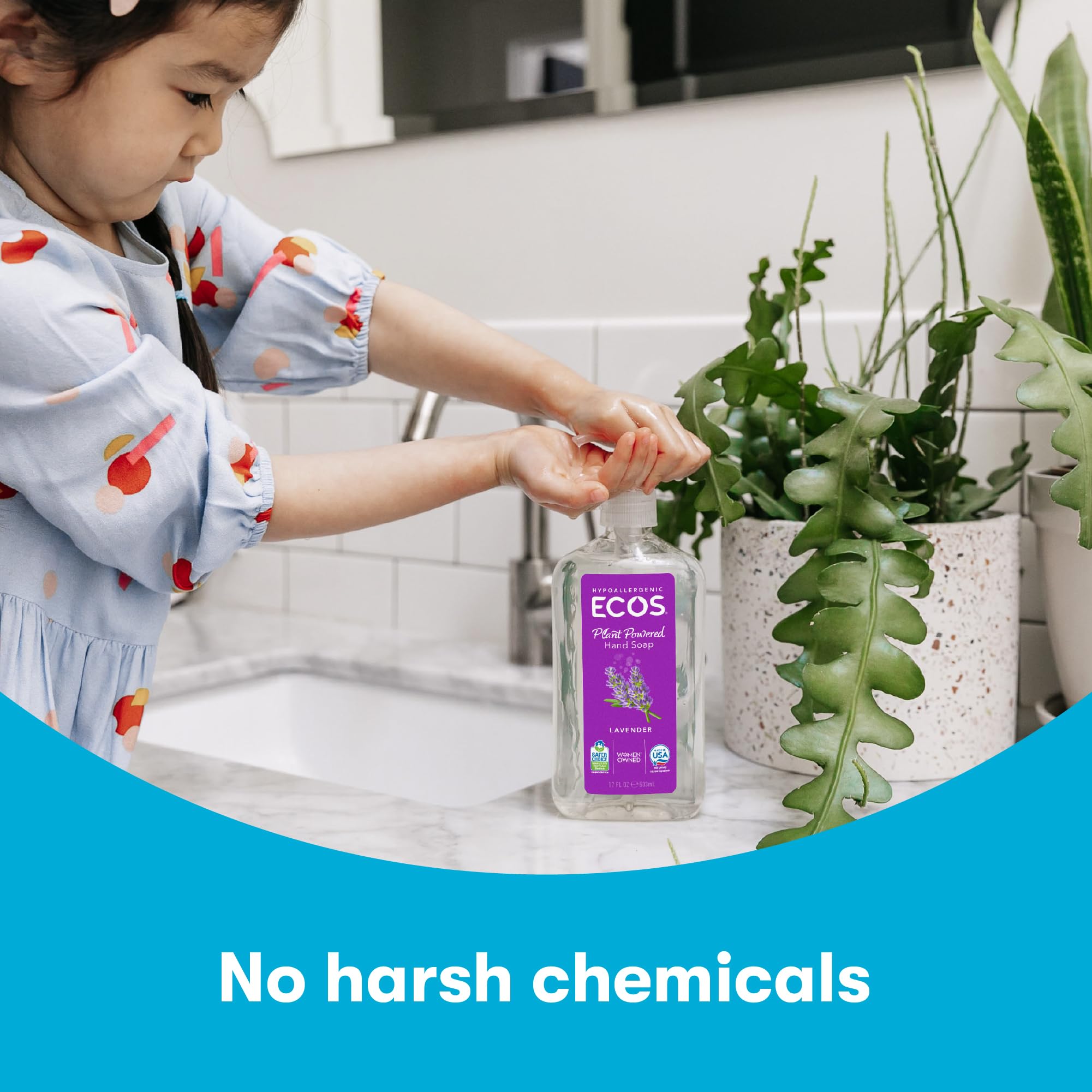 Ecos Hypoallergenic Hand Soap - All Natural Ph-Balanced Handwash Soap With Vitamin E - Safe For Sensitive Skin - Lavender - 17 O