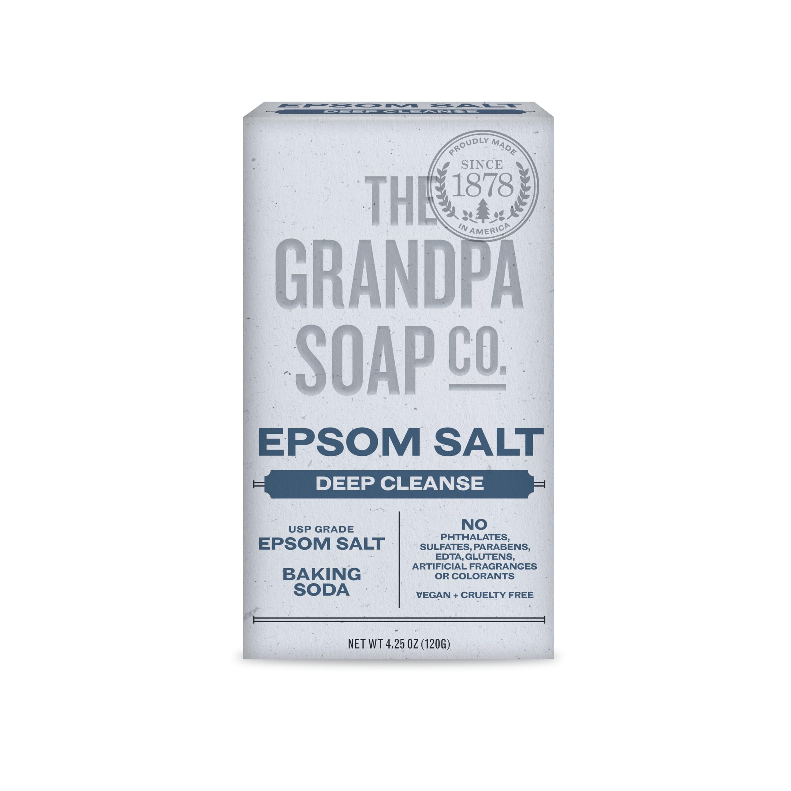 Grandpa's Epsom Salt Bar Soap by The Soap Company | Natural Face & Body Soap | Epsom Salt + Baking Soda | Deep Cleanse | Paraben