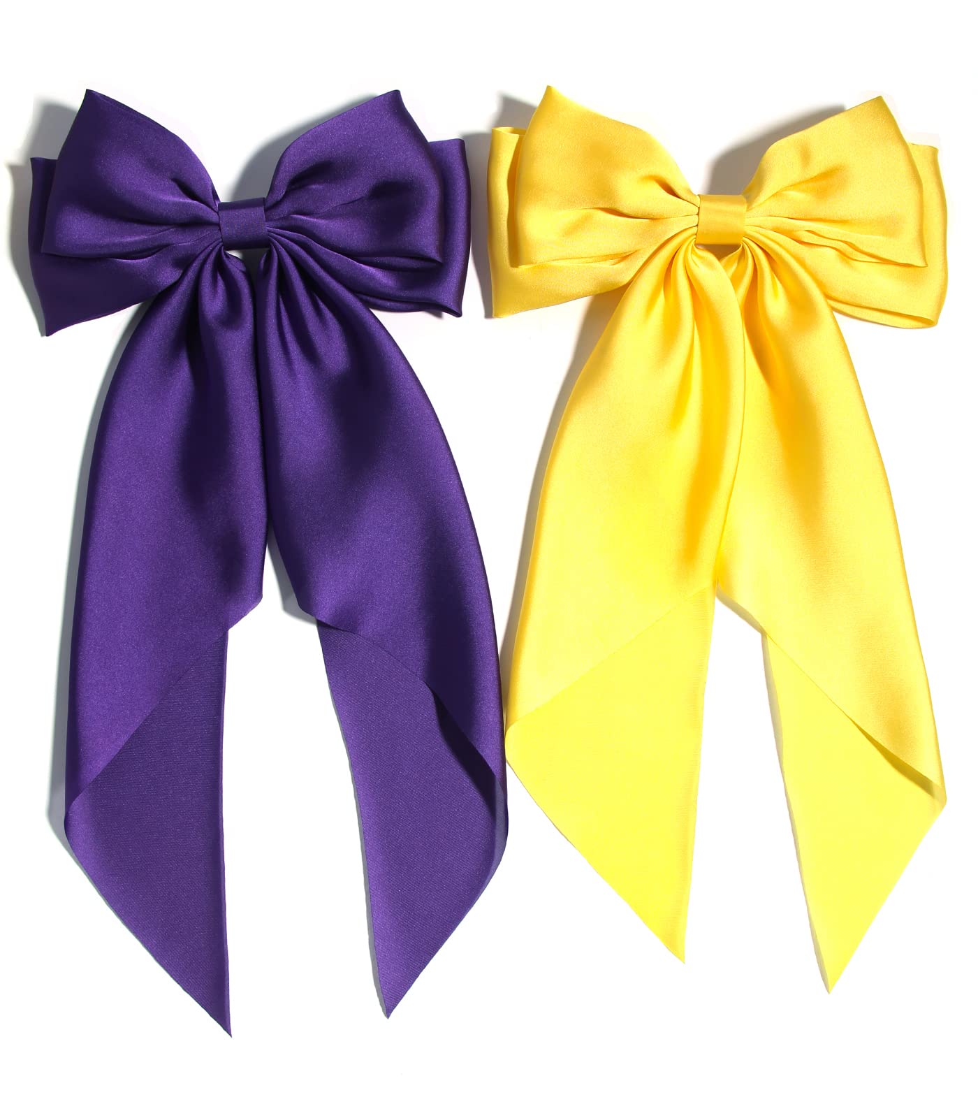 Furling Pompoms Big Bow Hair Barrette Clips Soft Satin Silky Bowknot with long Tail French Barrette Hair Clip Hair Scrunchie Cut