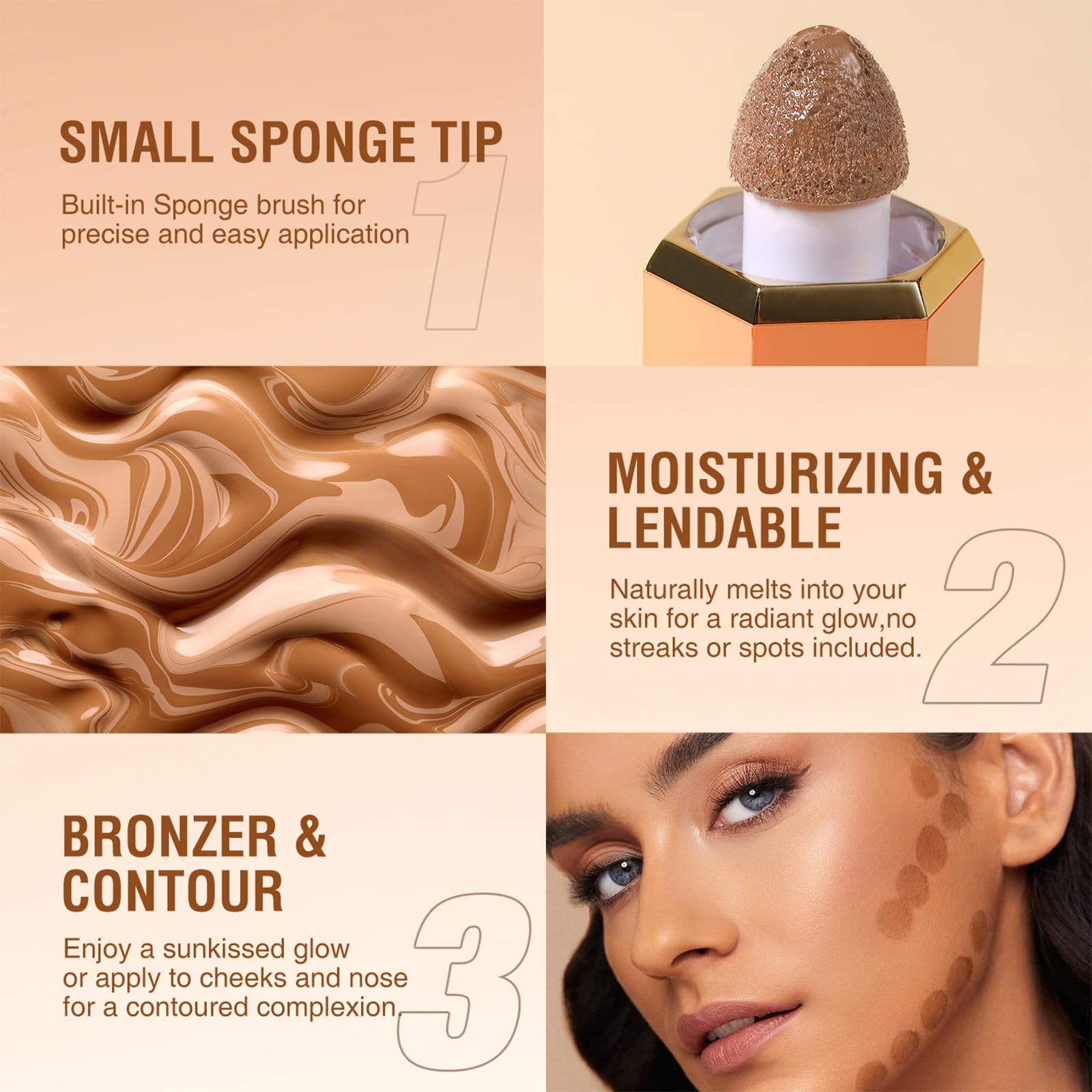 Hosaily Liquid Contour Stick, Soft Cream Contour Makeup, Liquid Bronzer Face Concealer Matte Contouring With Cushion Applicator,
