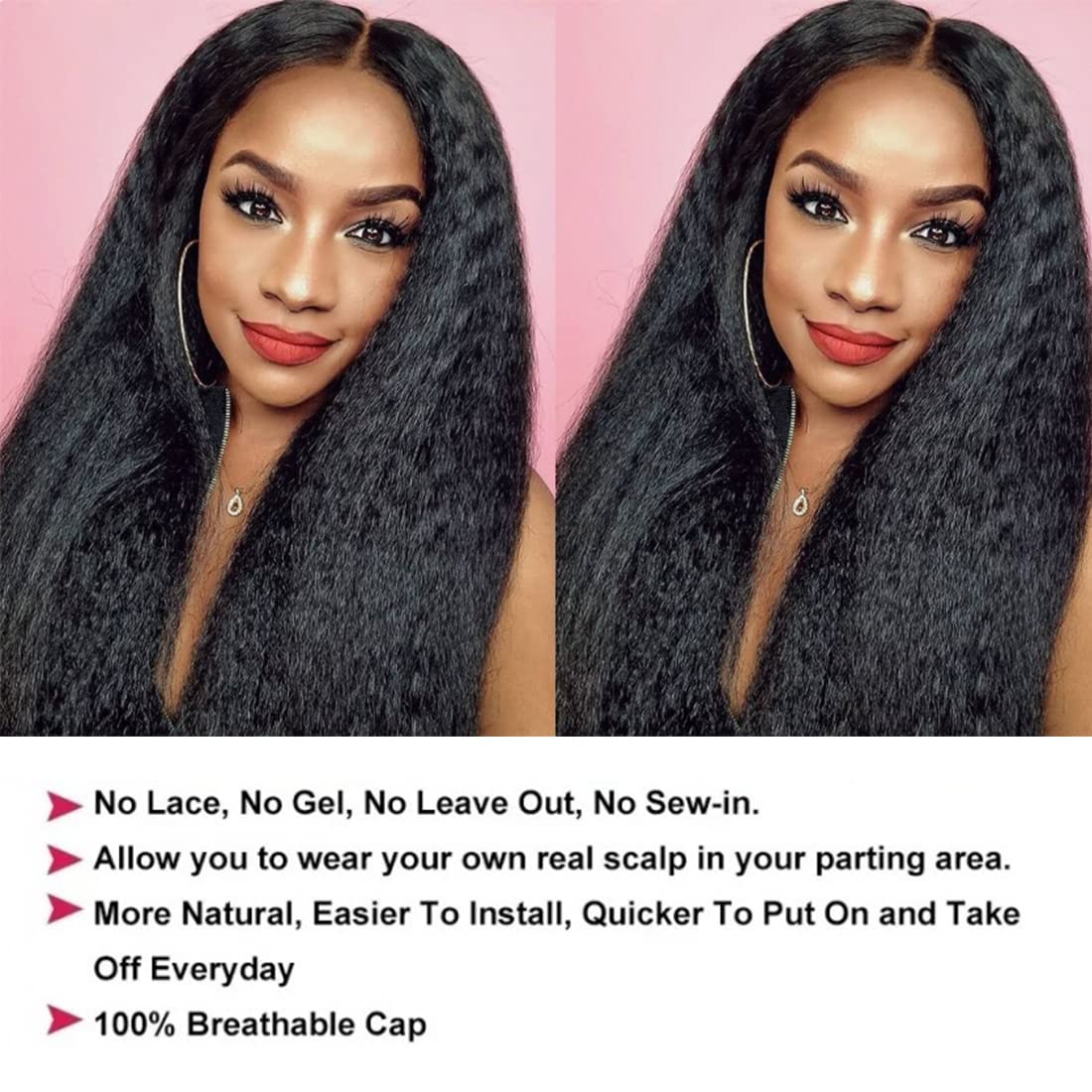 Nadula 10A V Part Kinky Straight Wig Human Hair No Leave Out Upgraded U Part Glueless Wigs For Women,Brazilian Yaki Straight V P