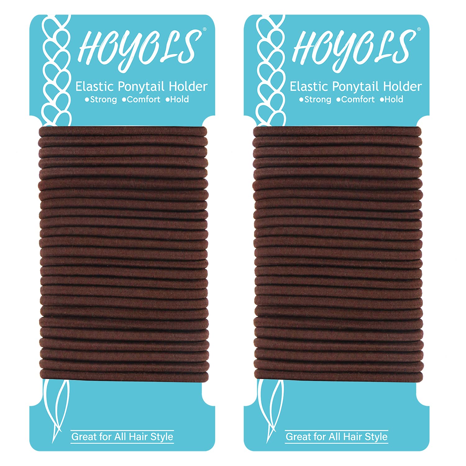 HOYOLS Ponytail Holders Hair Ties, No Metal Braided Hair Bands Elastic Thick Tie for Women Thick Fine Curly Hair 50 Count 4mm 1/
