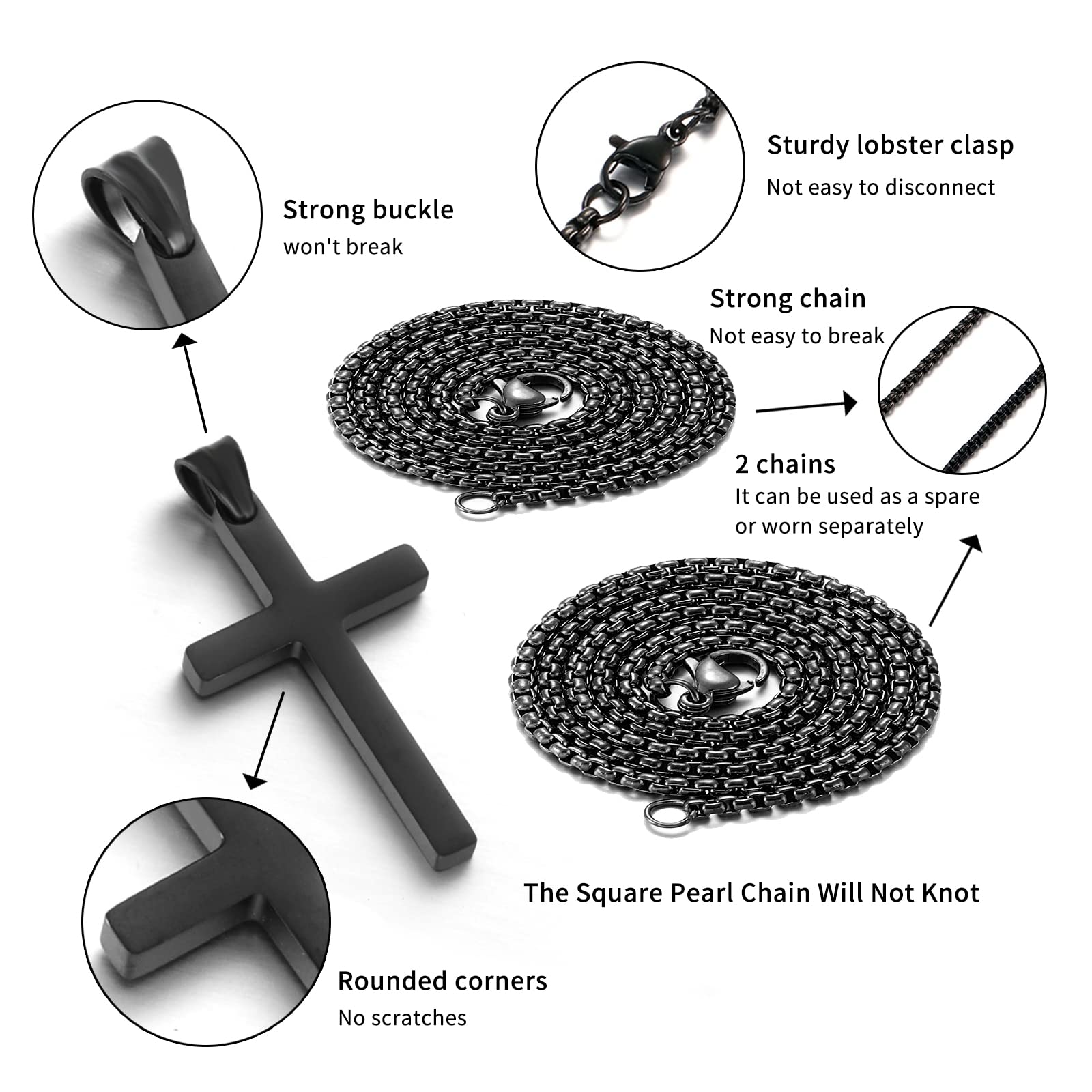 Stainless Steel Cross Necklace for men,Black Cross Necklace for men tiny Small Cross Pendant Necklace 22 inches Simple Jewelry t