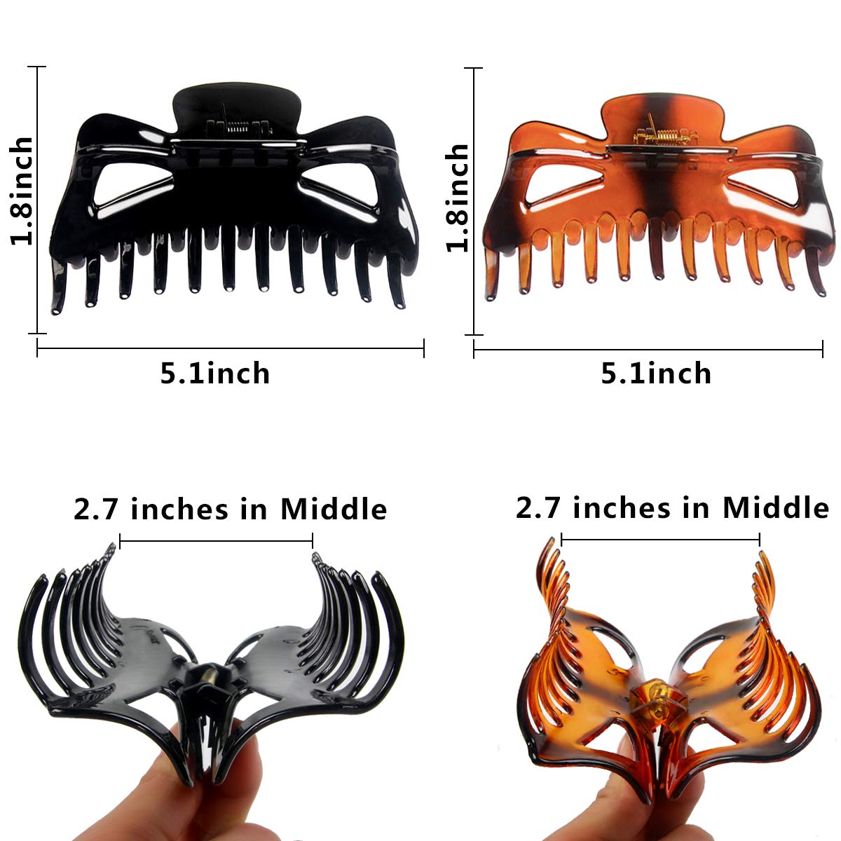 Accglory Large Hair Claw Clips For Long Thick Hair Women 5 Inches Big Plastic Claw Clamps 2Pcs In Set Hair Accessories Clips (Bu
