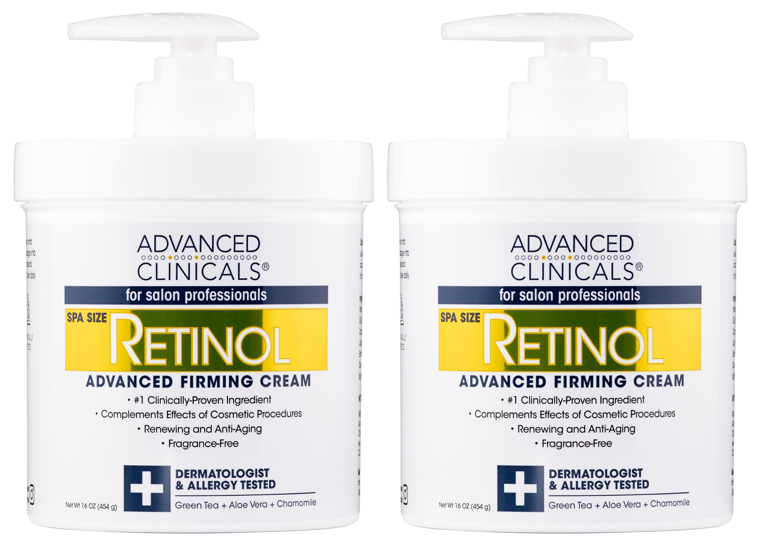 Advanced Clinicals Retinol Cream Value Set- Two Spa Size 16Oz Bottles With Pump Best Anti-Wrinkle Cream With Retinol And Antioxi
