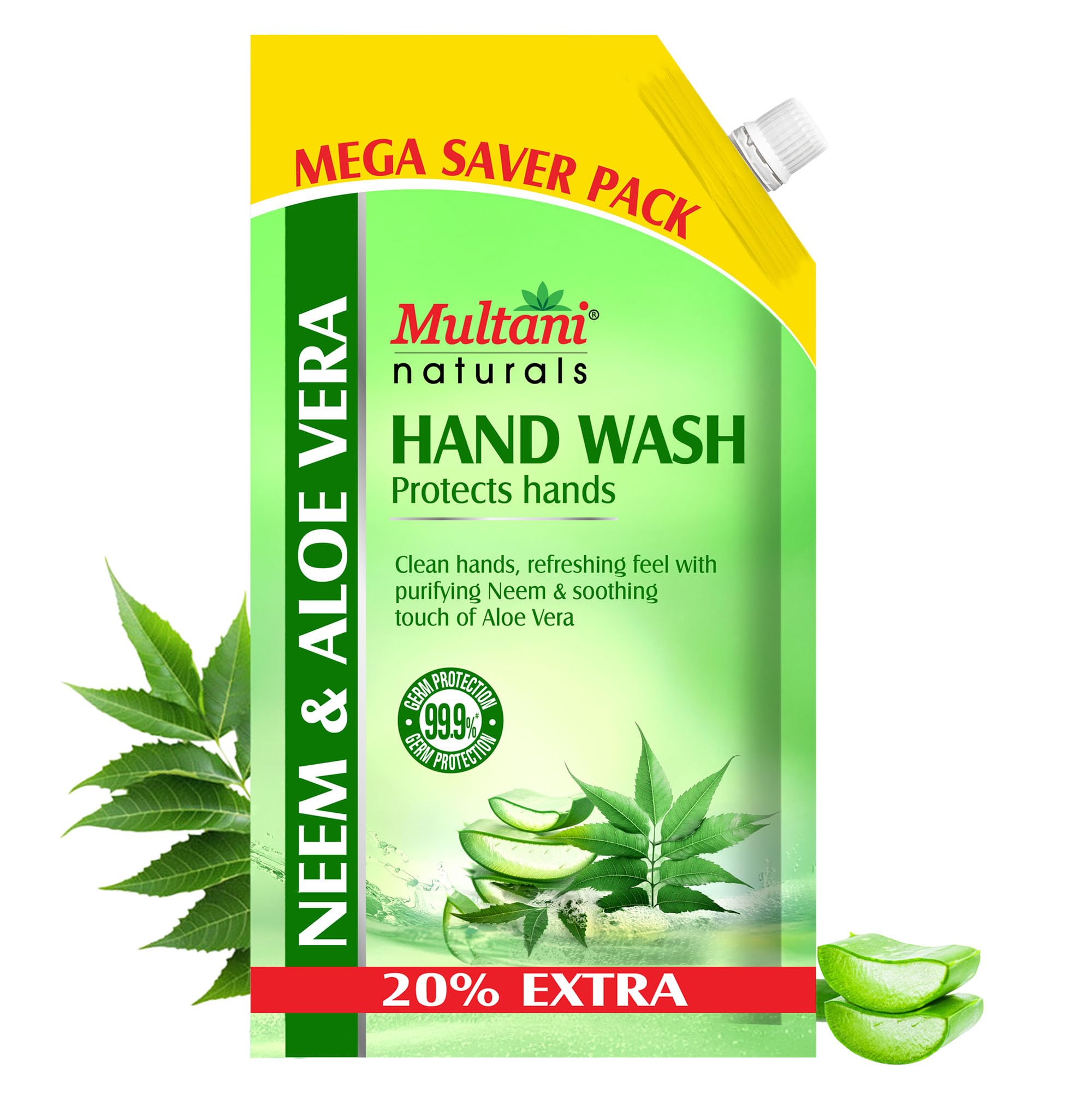 Multani Natural Neem Aloe Vera Hand Wash (840 Ml) | Gentle Hand Cleanser With Natural Ingredients | 99.9% Germ Protection Liquid