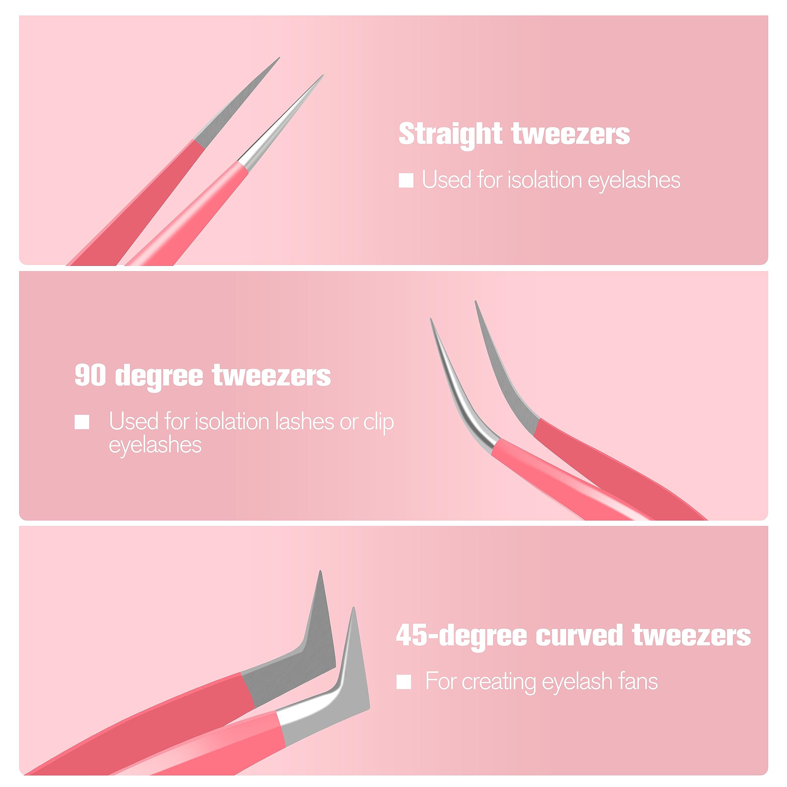 Veyes Inc Lash Tweezers For Eyelash Extensions. Fiber Tip Tweezers Kit Contains Isolation,Curved And Volume Lash Tweezers (3Pcs)