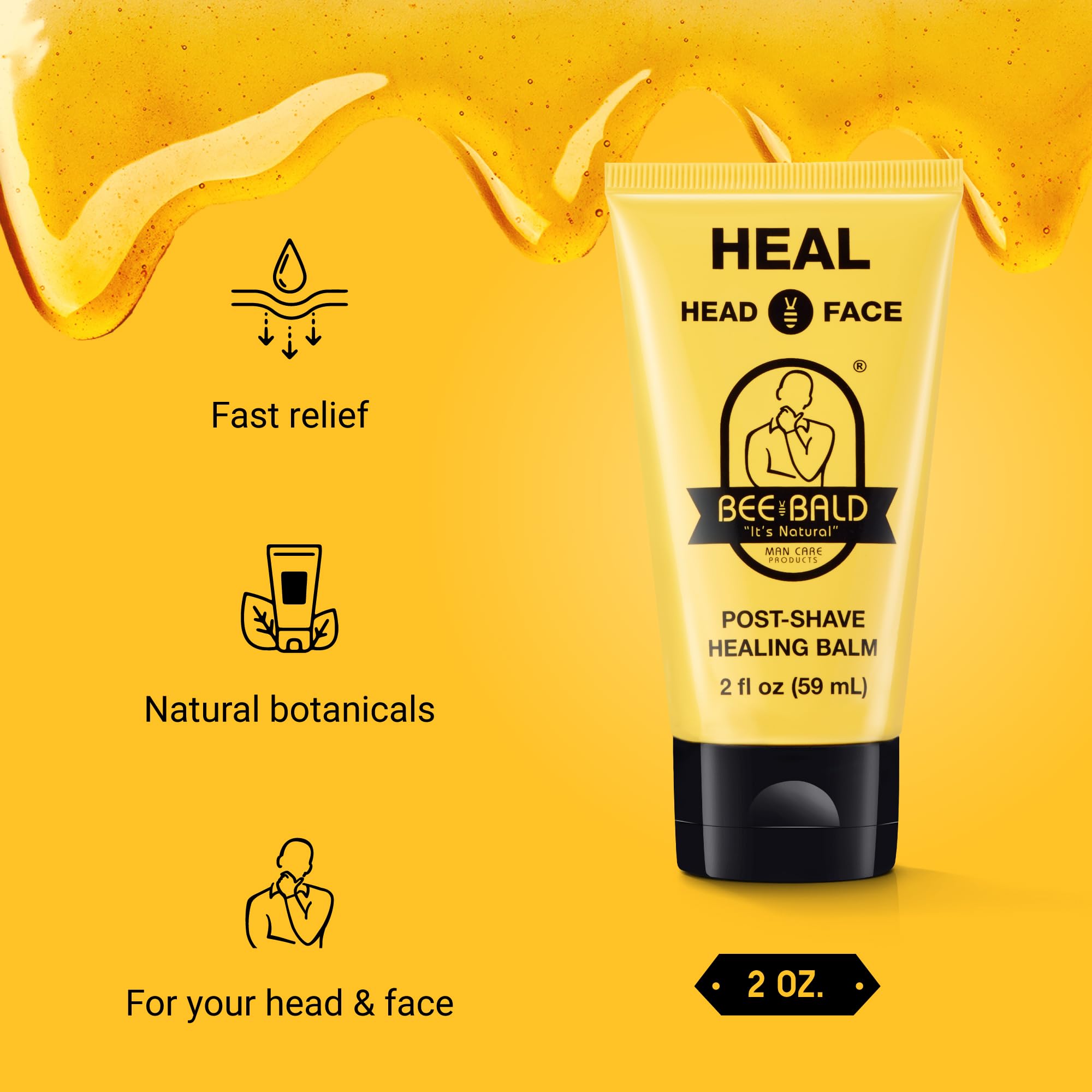 Bee Bald HEAL Aftershave for Men Healing Balm, Immediately Calms & Soothes Damaged Skin, Treats Bumps, Redness, Razor Burn & Oth