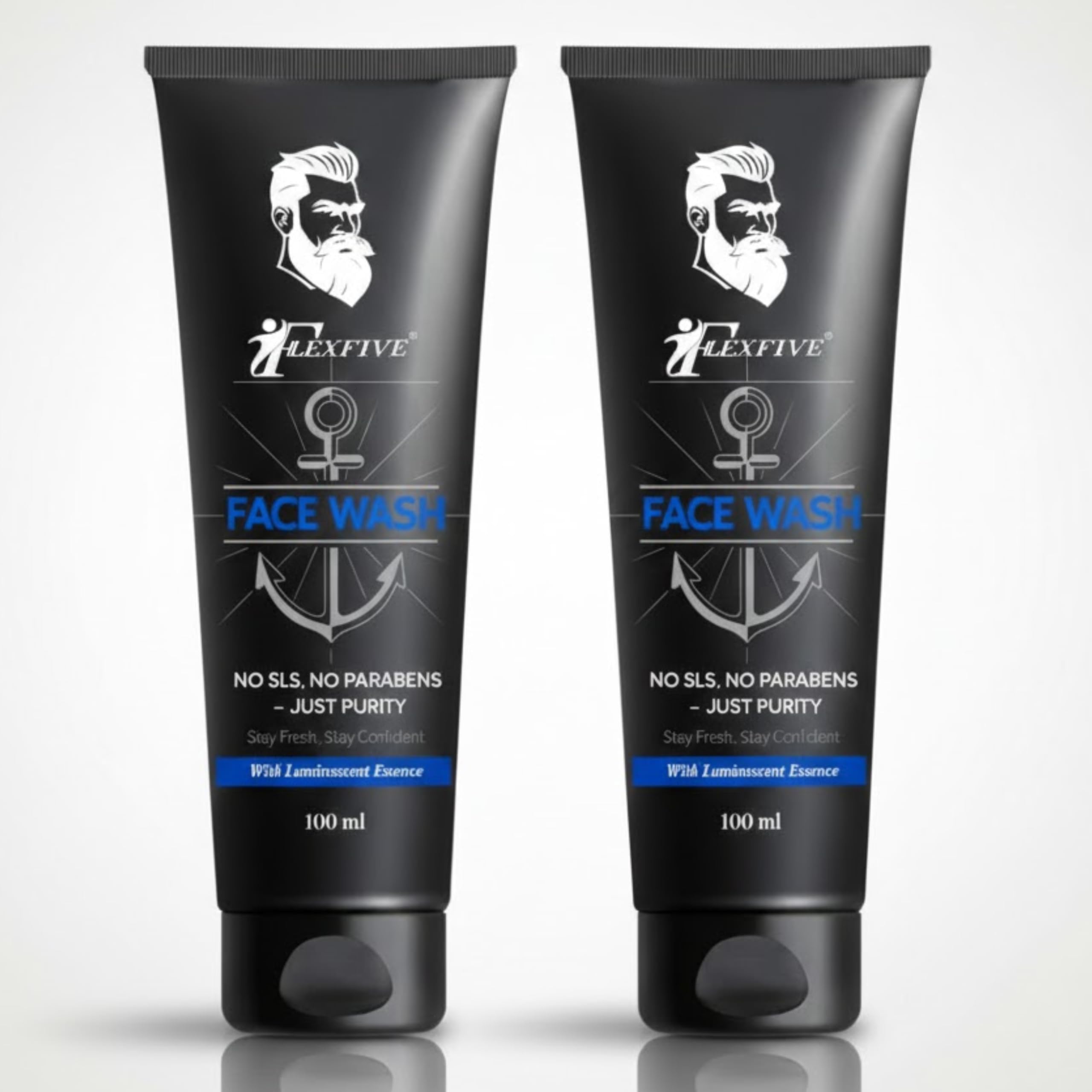 Flexfive Men Face Wash 100Ml(Pack Of 2) | Deep Cleansing & Oil Control | No Sls No Parabens Formula | Bright & Fresh Look | Dail