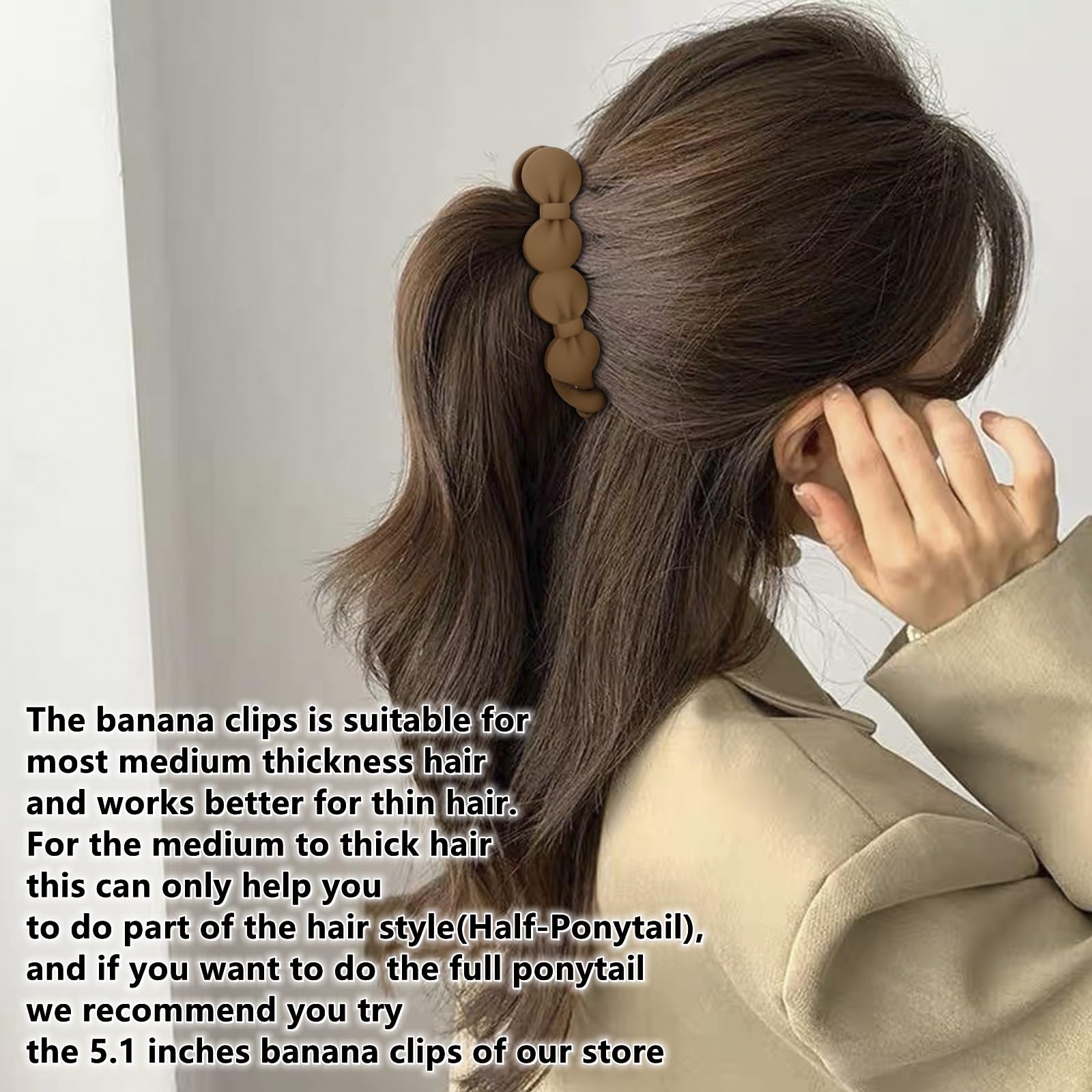 Hapdoo Hair Clips, 6Pcs Bow Oval Banana Clips For Medium Thin Hair, 4.1 Inch Matte Strong Hold Half Ponytail Bun Holder, Hair Ja