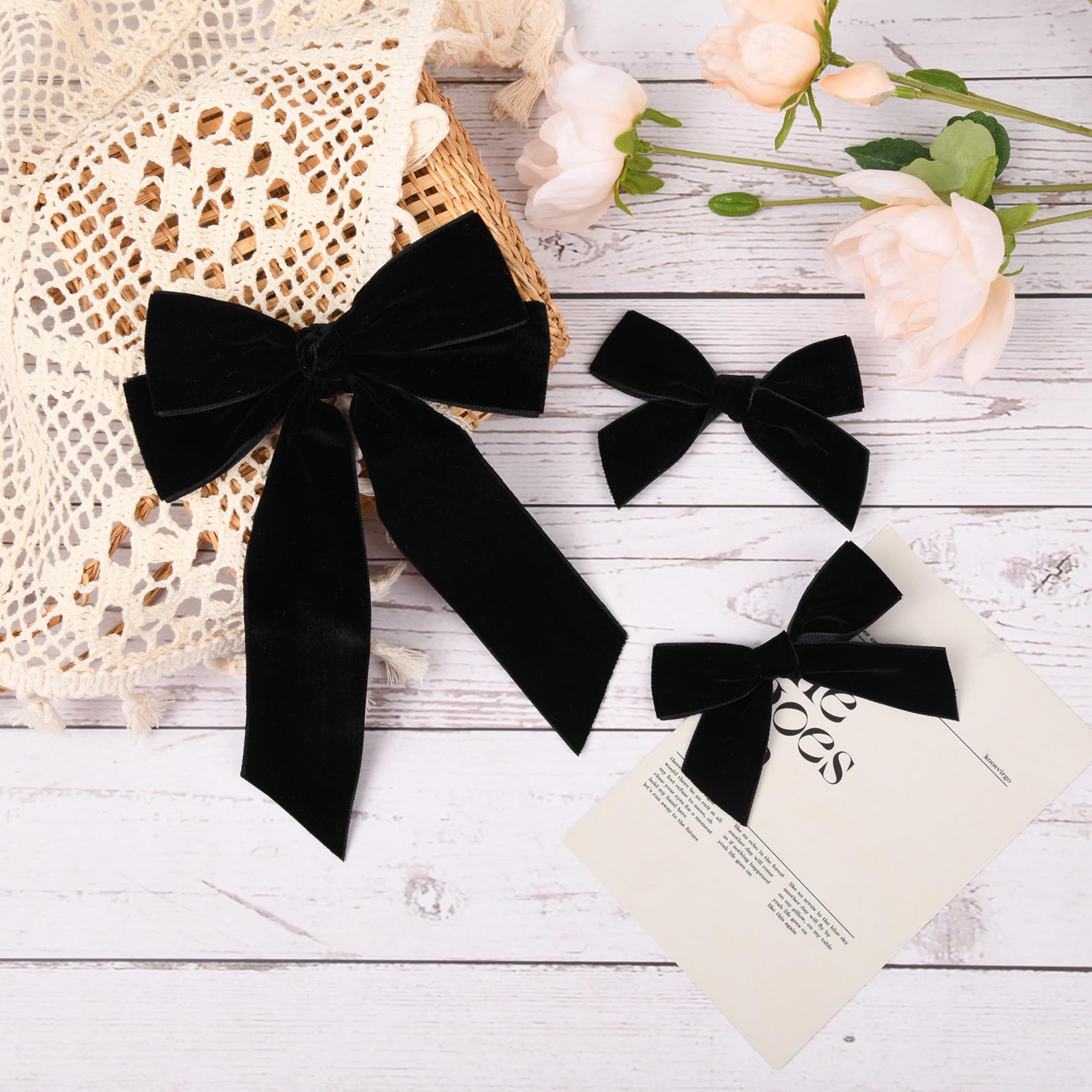 3 Pcs Velvet Bows Hair Clip Ribbon Black Accessories Ponytail Holder Hair Bow For Women Girls Toddlers Teens Kids