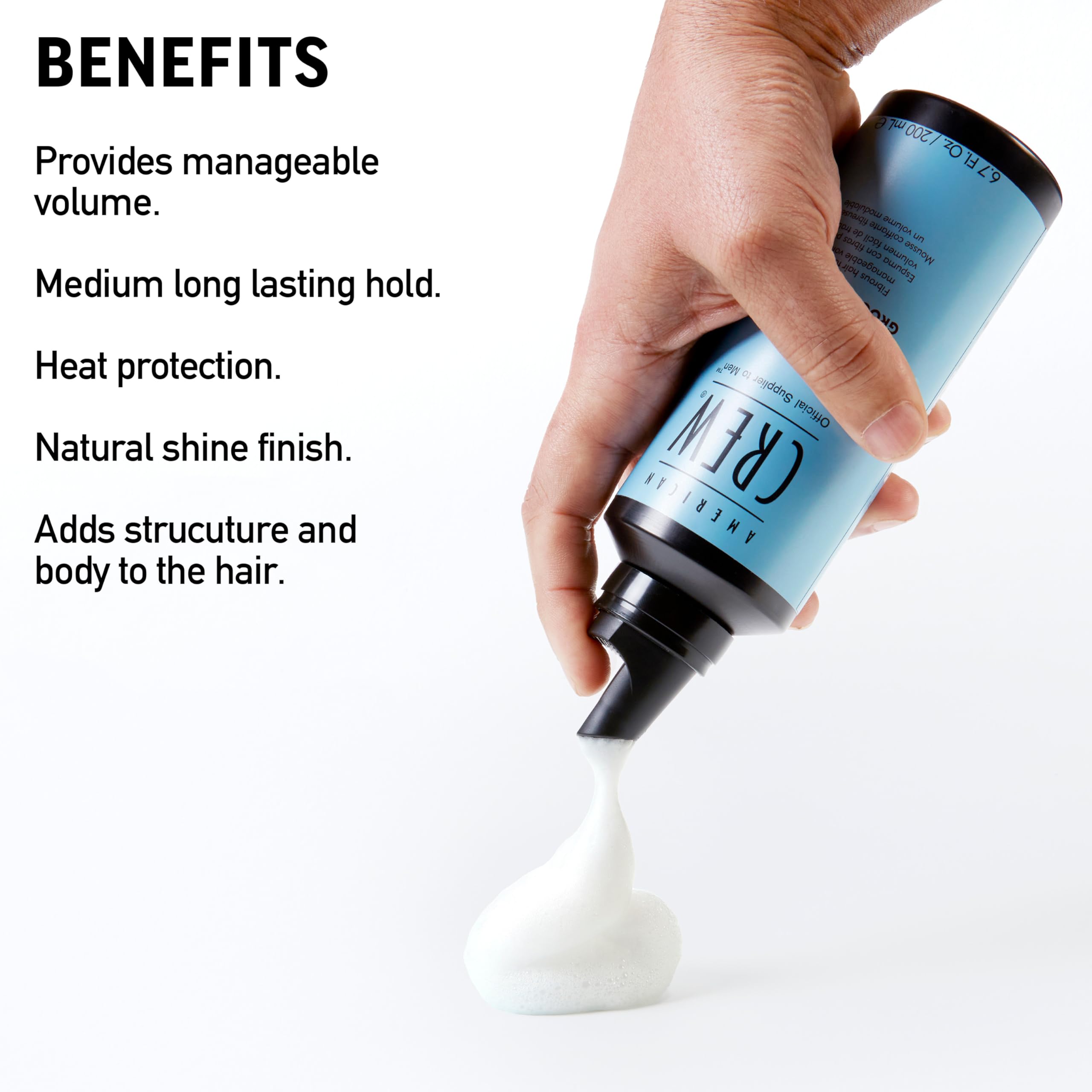 Men's Hair Fiber Grooming Foam by American Crew, Like Hair Gel, 6.7 Fl Oz