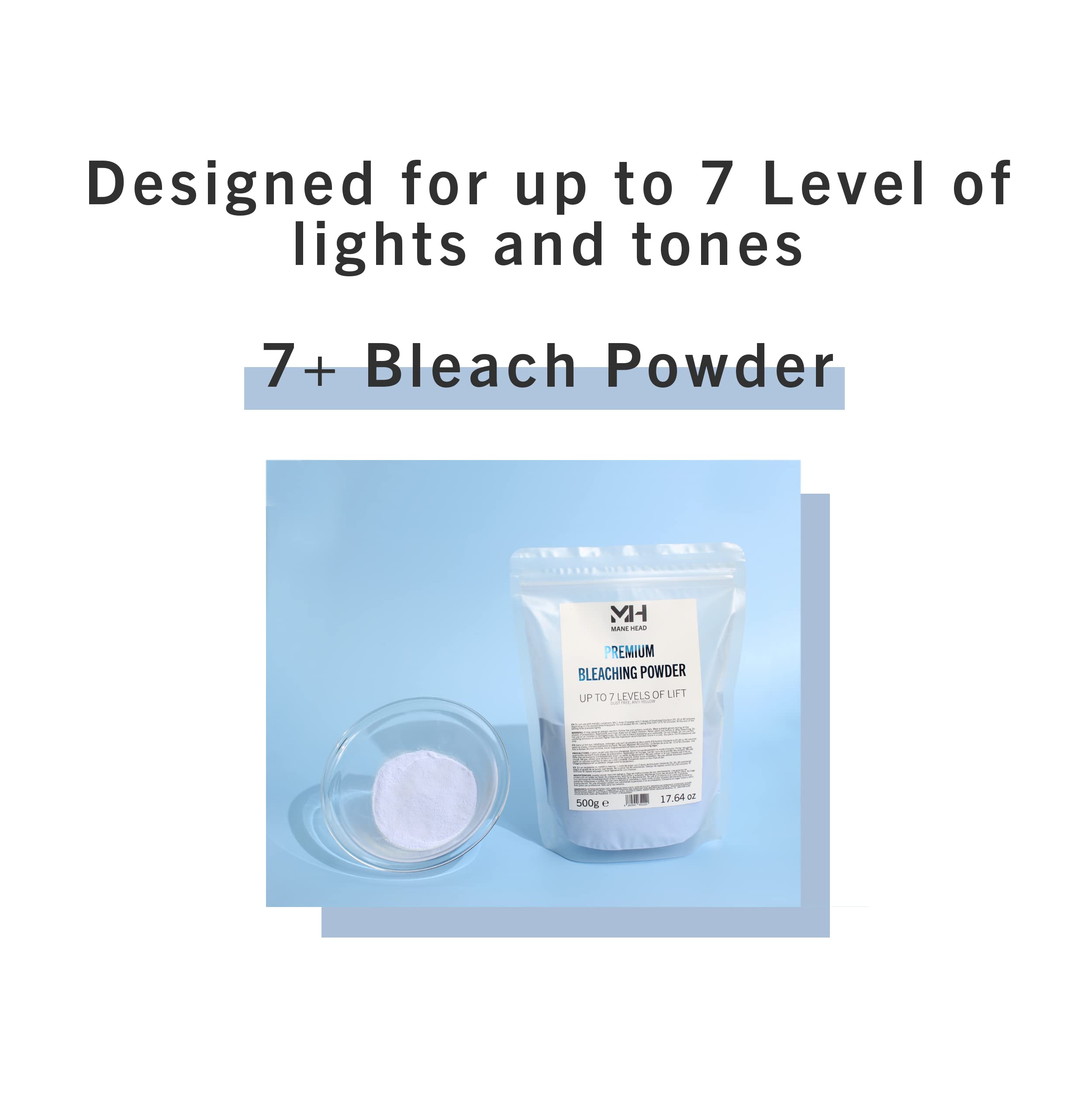 Mane Head Blue Premium Dust-Free Bleach Powder For Hair - Anti-Yellow Formula, Up To 7 Levels Of Lift, Professional Hair Lighten