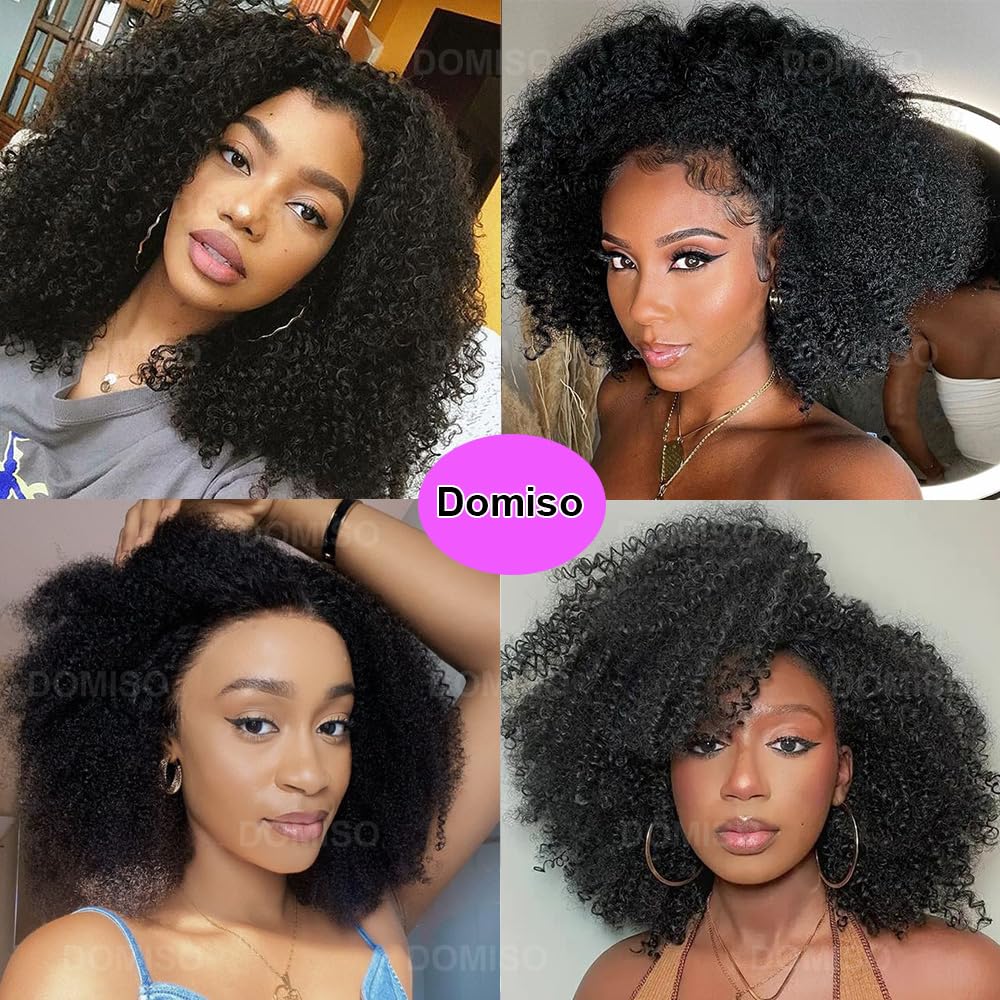 Domiso 13X6 Curly Afro Lace Front Human Hair Wigs Afro Kinky Curly Transparent Lace Front Wigs Deep Parting 200% Density Afro Wi