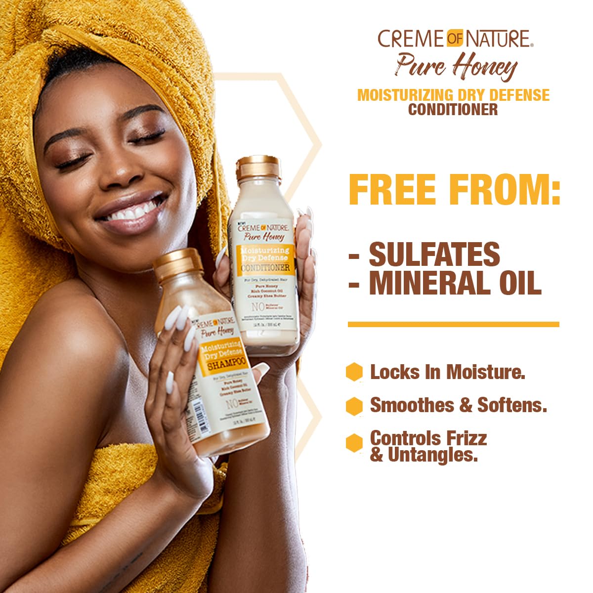 Creme of Nature Pure Honey Moisturizing Dry Defense Conditioner with Coconut Oil & Shea Butter, For Damaged Hair, 12.07 Fl Oz (P