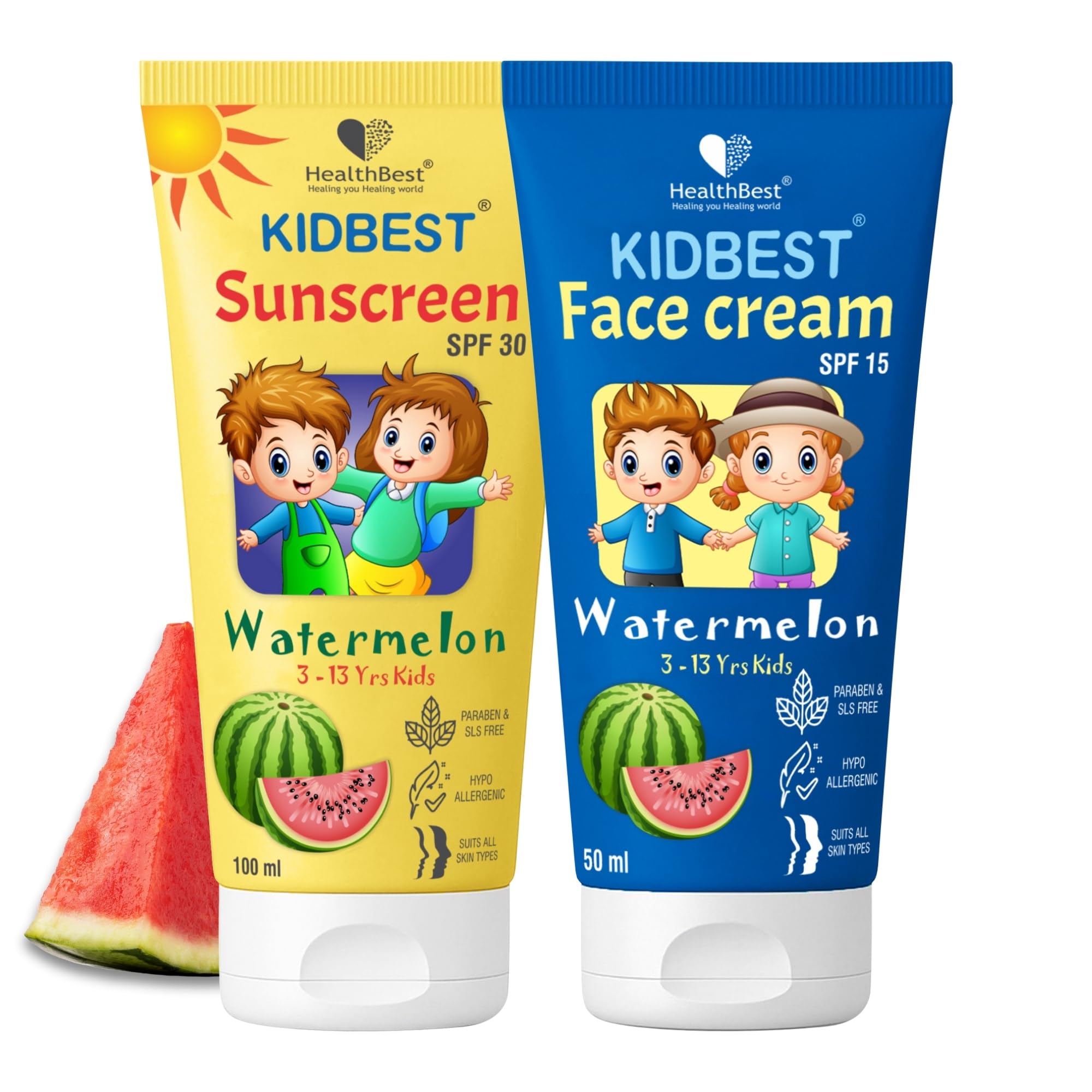 Healthbest Kids Sunscreen Spf 30 Pa+++ 100Ml & Moisturizing Face Cream 50Ml Combo Enriched With Aloe Vera & Vitamin E | LongLas